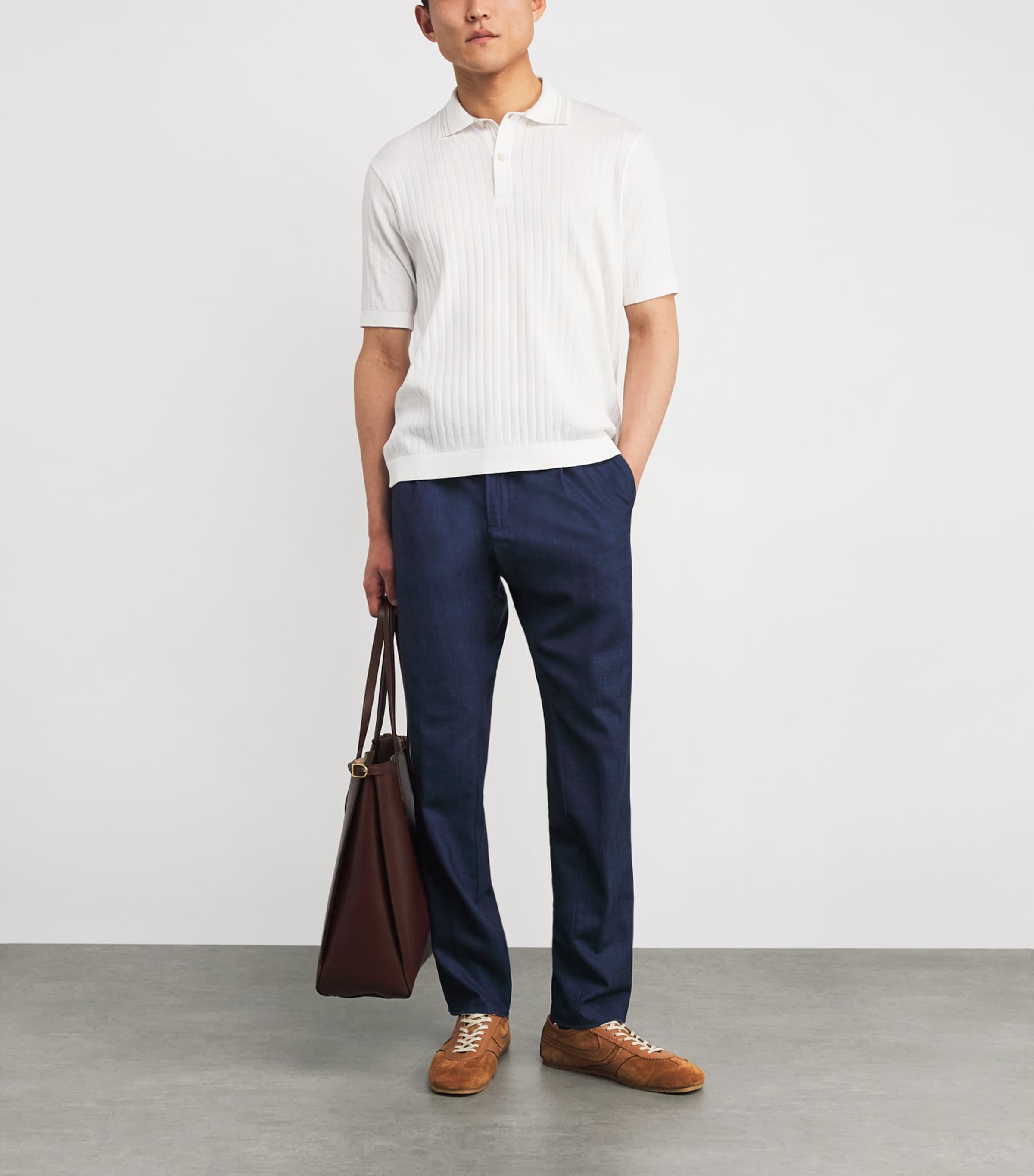 Piuma Cotton Ribbed Polo Shirt 108 PANNA CHIARO Image 2