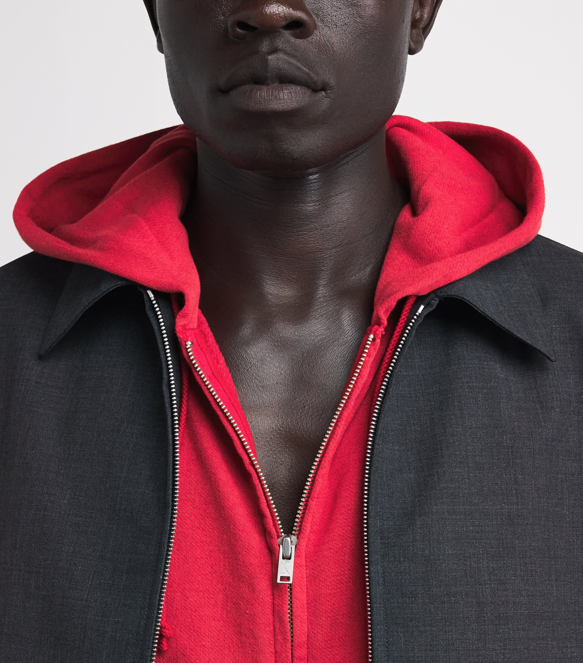 Auralee Mens Cotton-Wool-Silk Zip-Up Hoodie Red Image 3