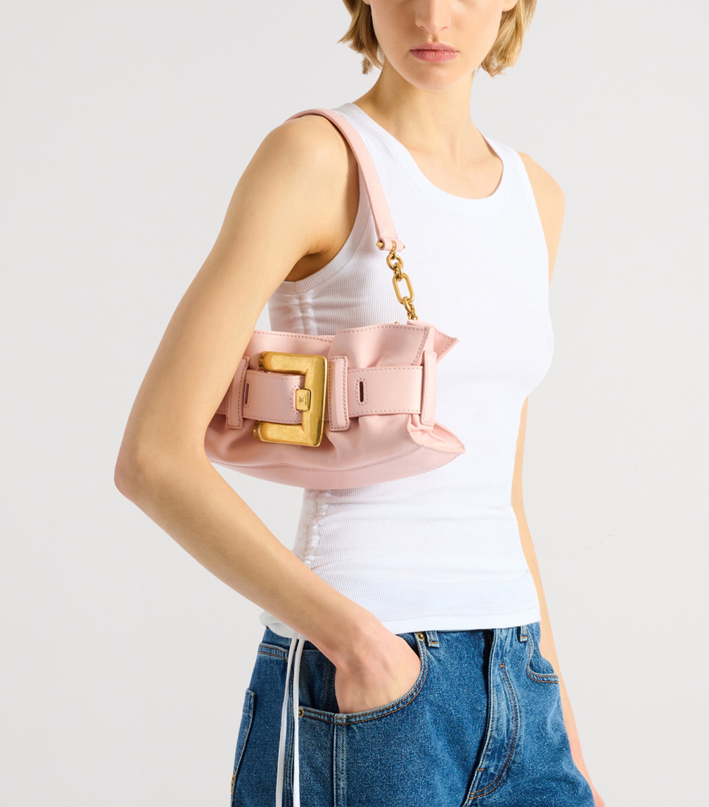 Balmain Mini Leather Anthem Shoulder Bag Rose Pale Image 6