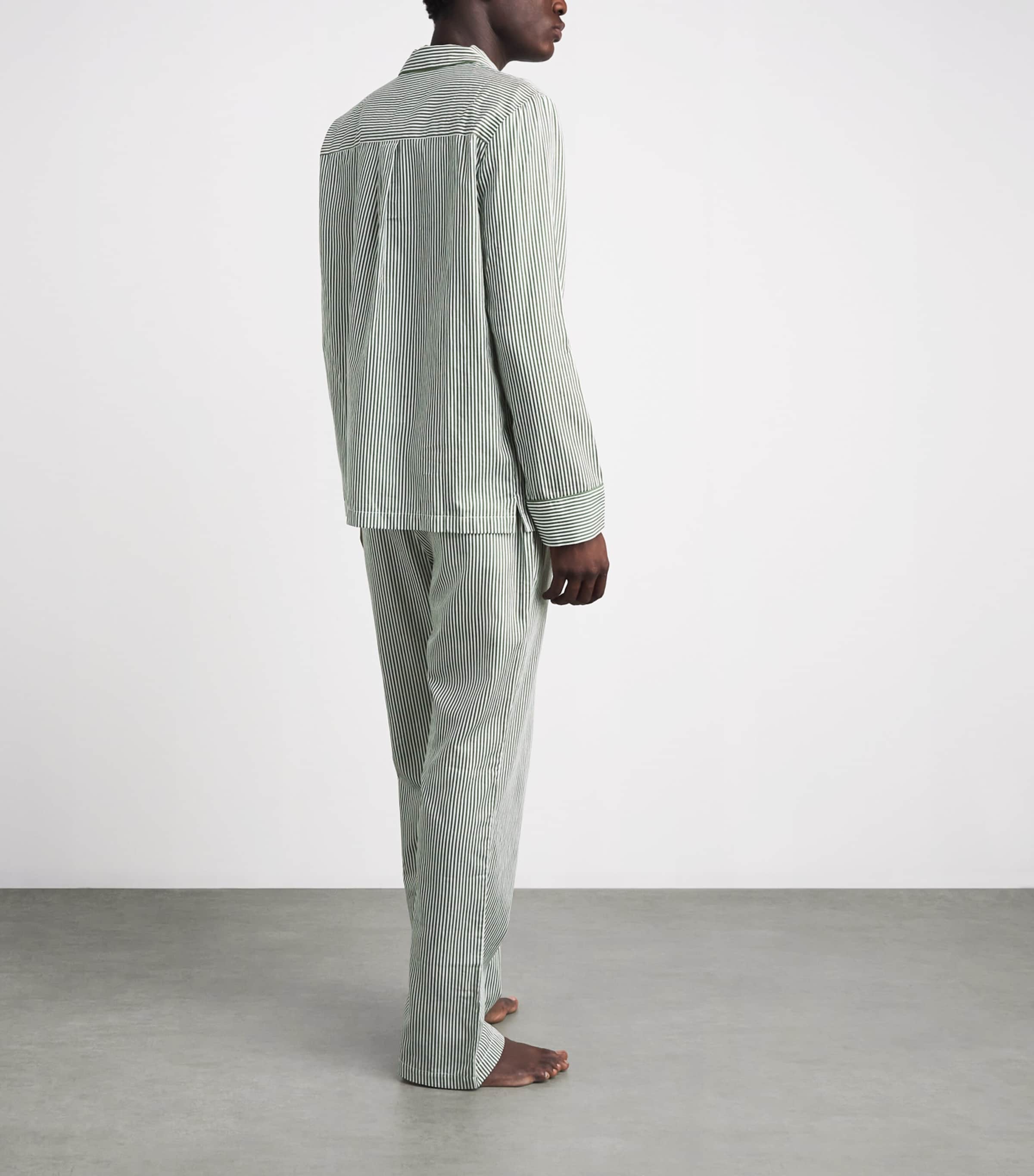 Harrods Mens Cotton Stripe Pyjama Shirt Green Image 4