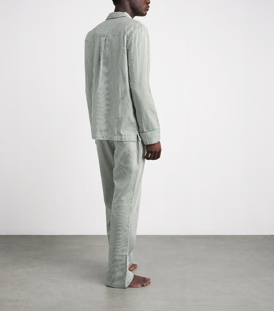 Harrods Mens Cotton Stripe Pyjama Shirt Green Image 4