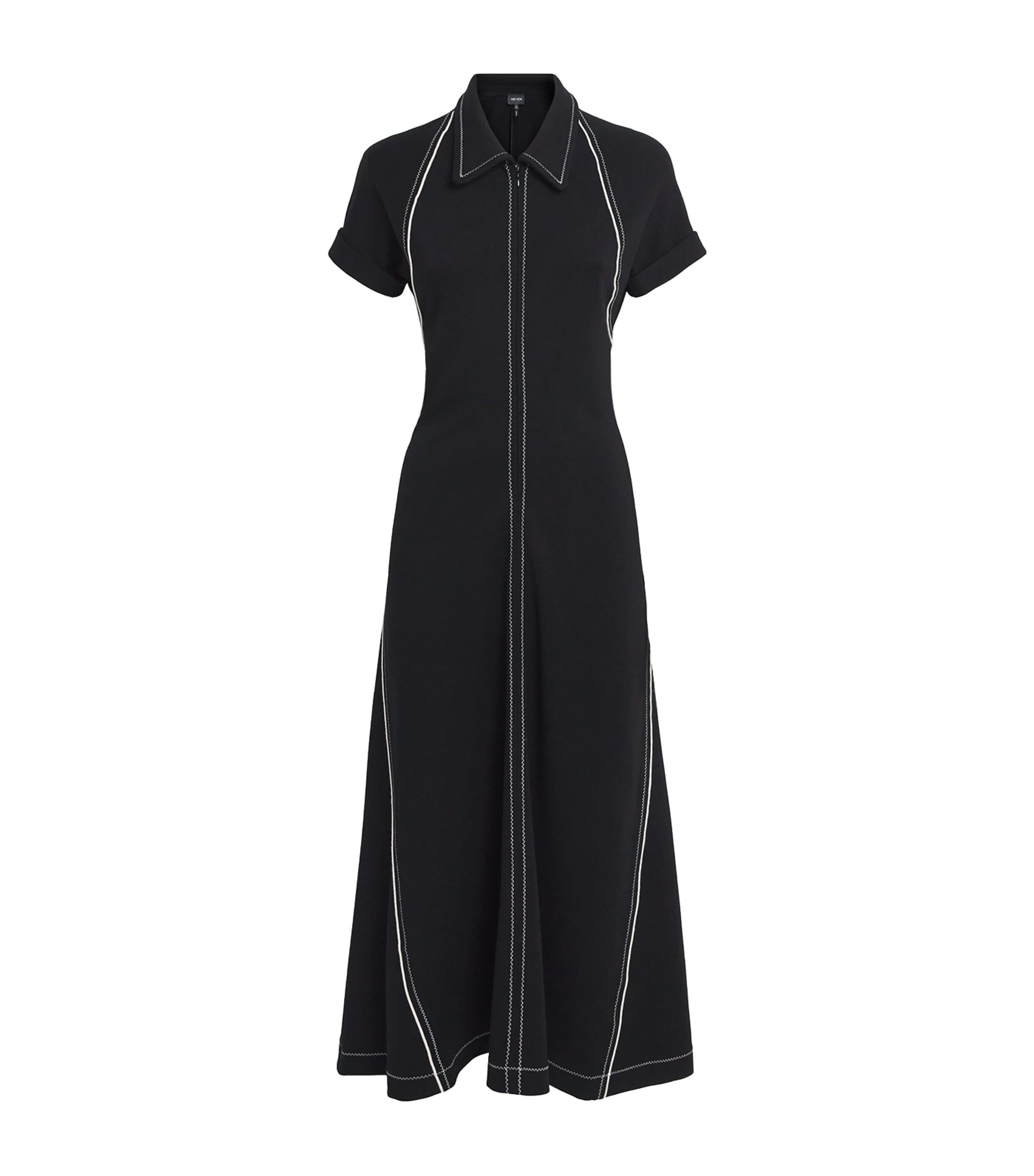 ME+EM Womens Stitch-Detail Fit-And-Flare Midi Dress Black Image 1