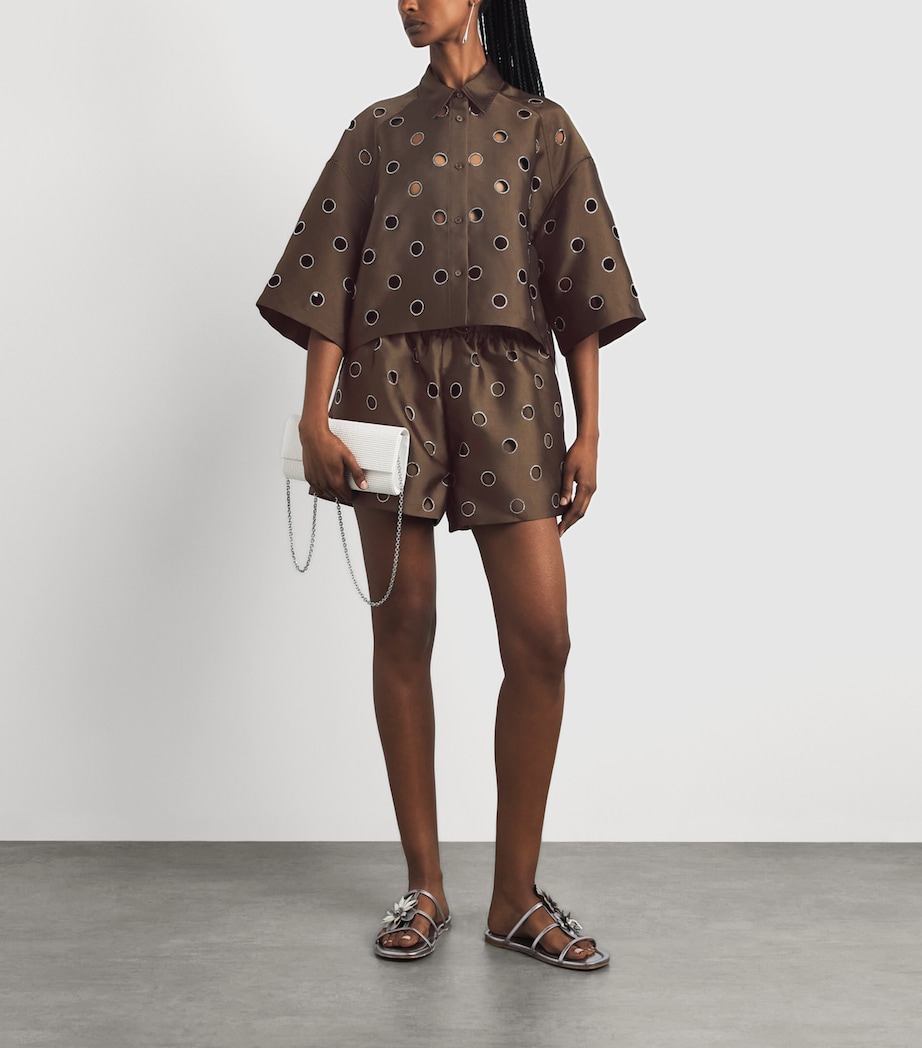 Sandro Paris Womens Rhinestone Cropped Shirt Brown Image 2