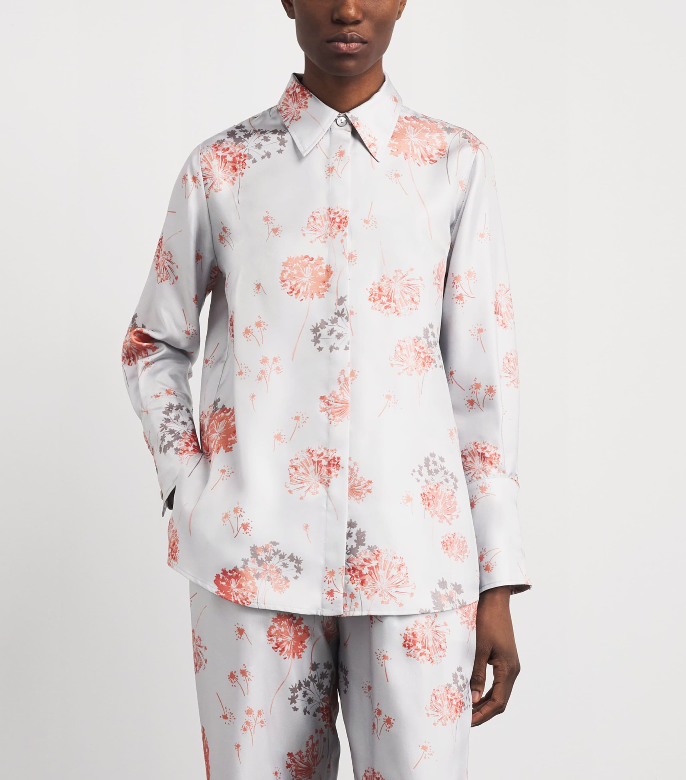 Colombo Womens Silk Floral Shirt Flower Print Blue Sky Image 4