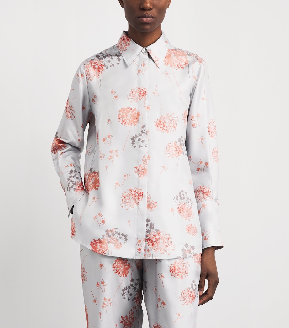 Colombo Womens Silk Floral Shirt Flower Print Blue Sky Image 4