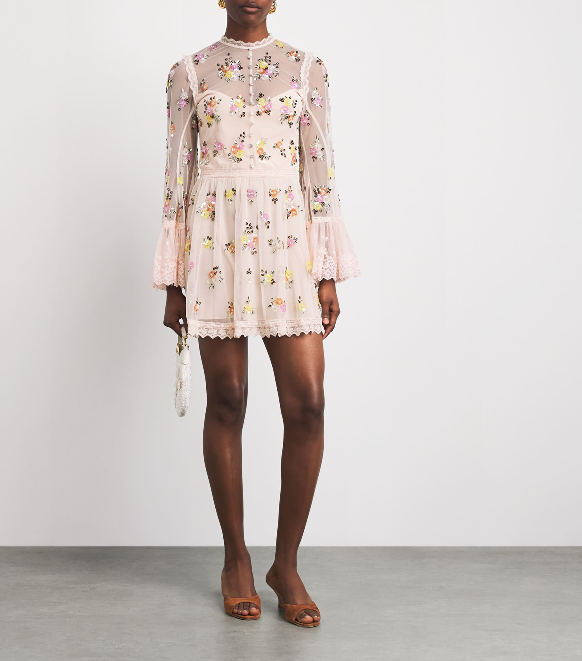 Alice+Olivia Womens Embellished Allegra Mini Dress Pale Pink Image 2