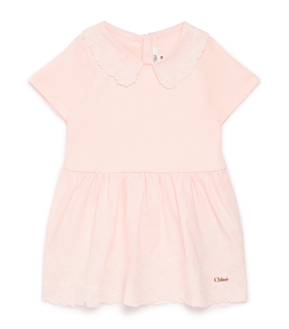 Chloé Kids Cotton Floral Embroidered Dress (6-36 Months) Pink Image 1
