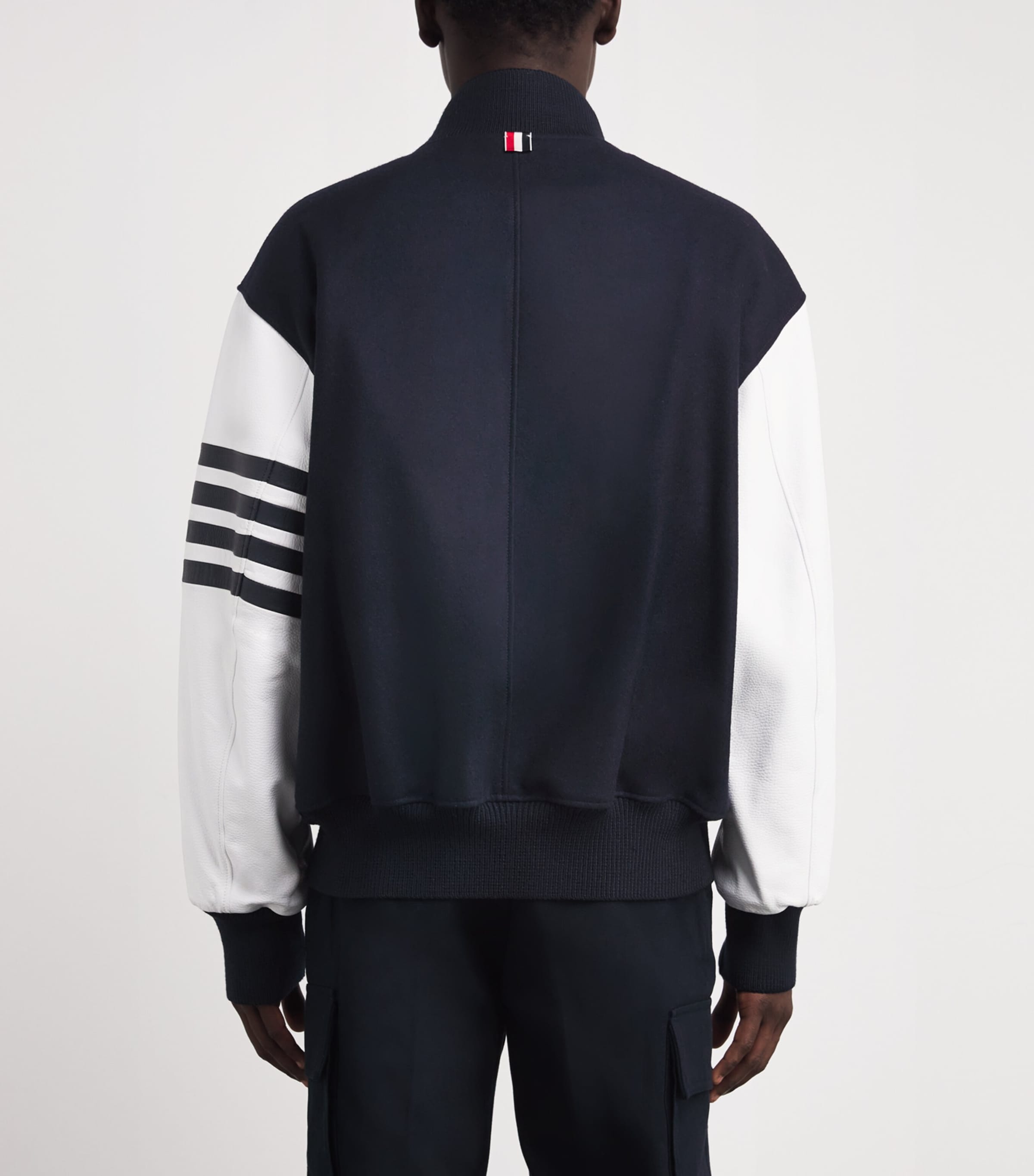 Wool-Leather 4-Bar Oversized Bomber Jacket NAVY Image 4
