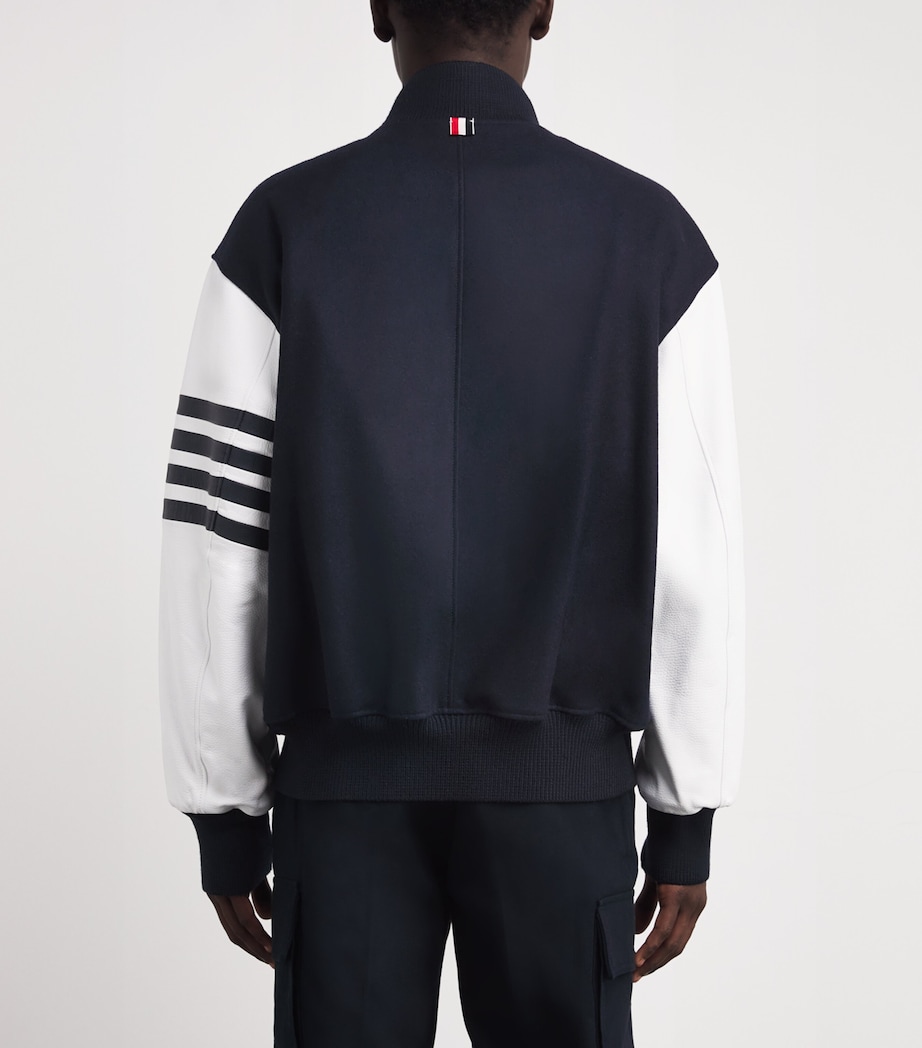 Wool-Leather 4-Bar Oversized Bomber Jacket NAVY Image 4