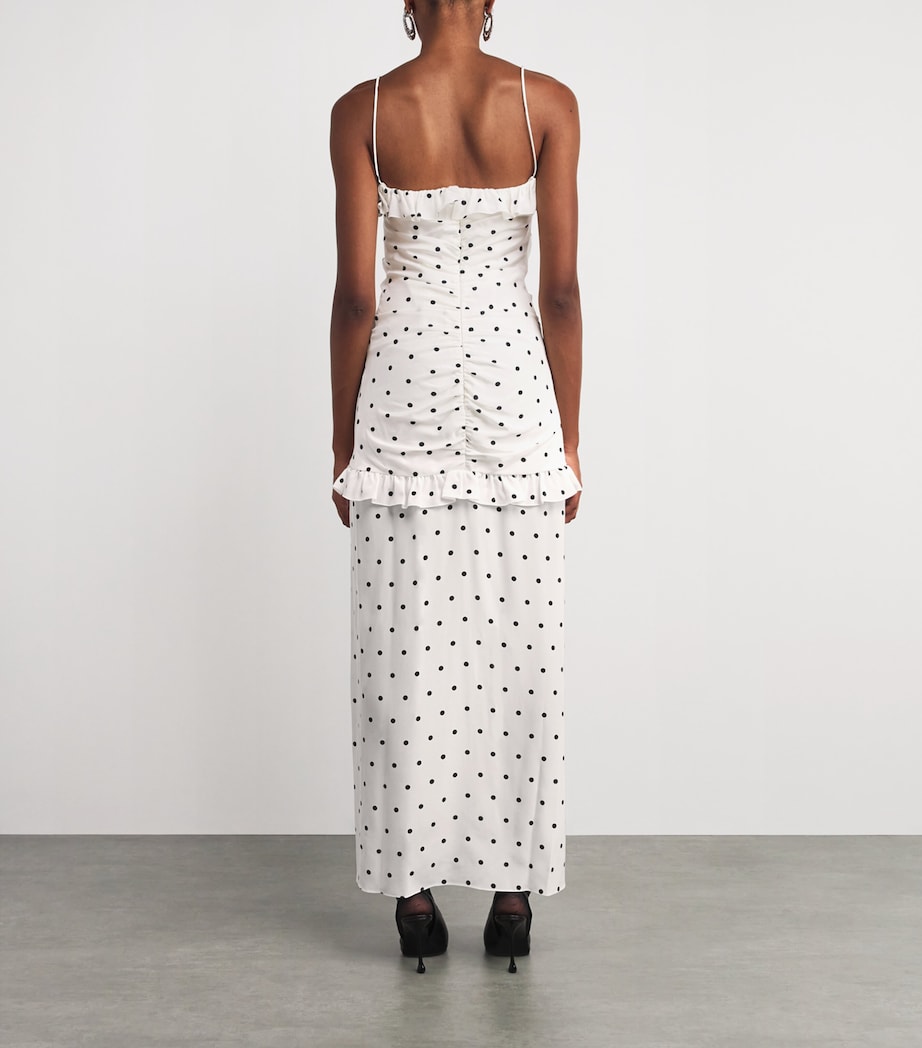 Silk Polka Dot Maxi Dress 0822 WHITE-NAVY BLUE Image 3