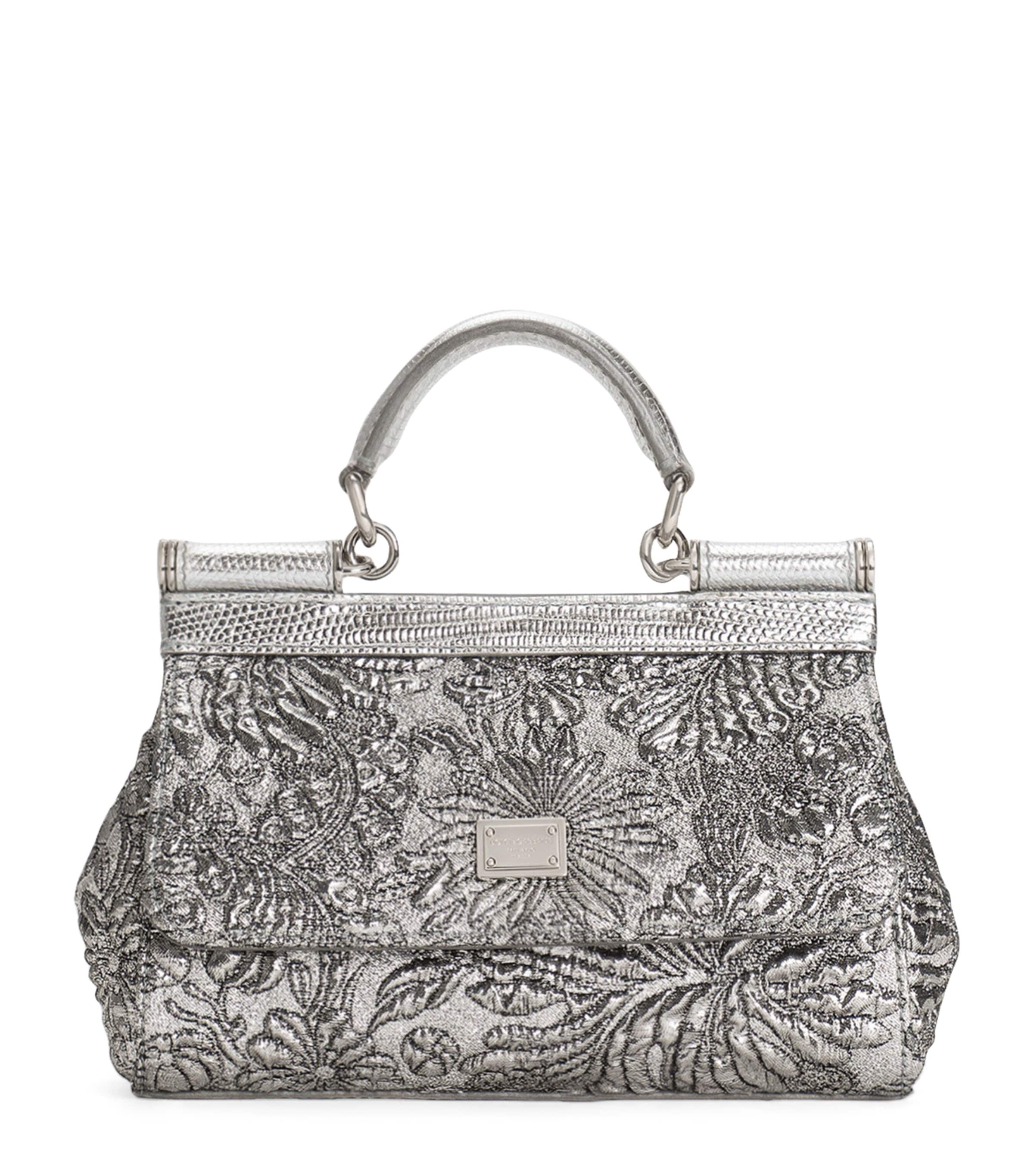 Small Embroidered Sicily Top-Handle Bag 80998-SILVER Image 1