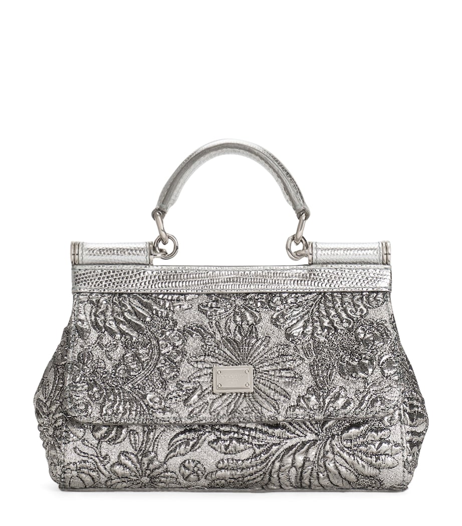 Small Embroidered Sicily Top-Handle Bag 80998-SILVER Image 1