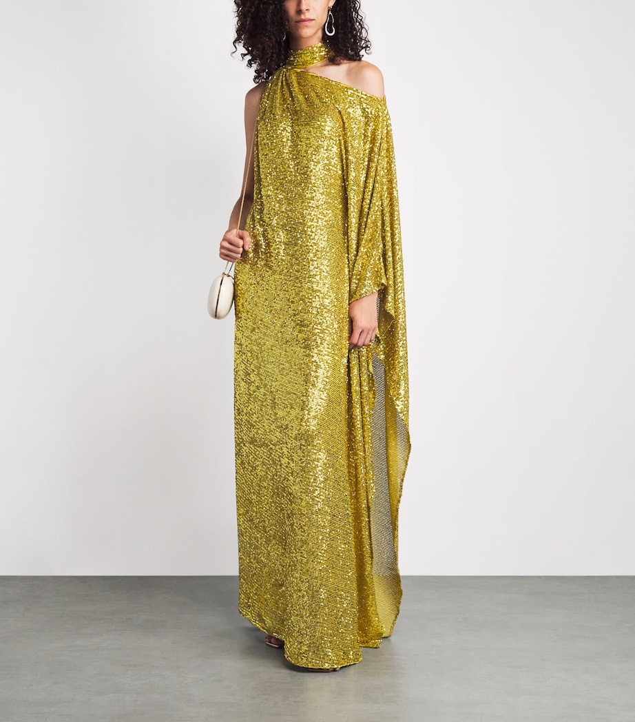 Taller Marmo Womens Sequinned Atlas Disco Maxi Dress Chartreuse Image 2