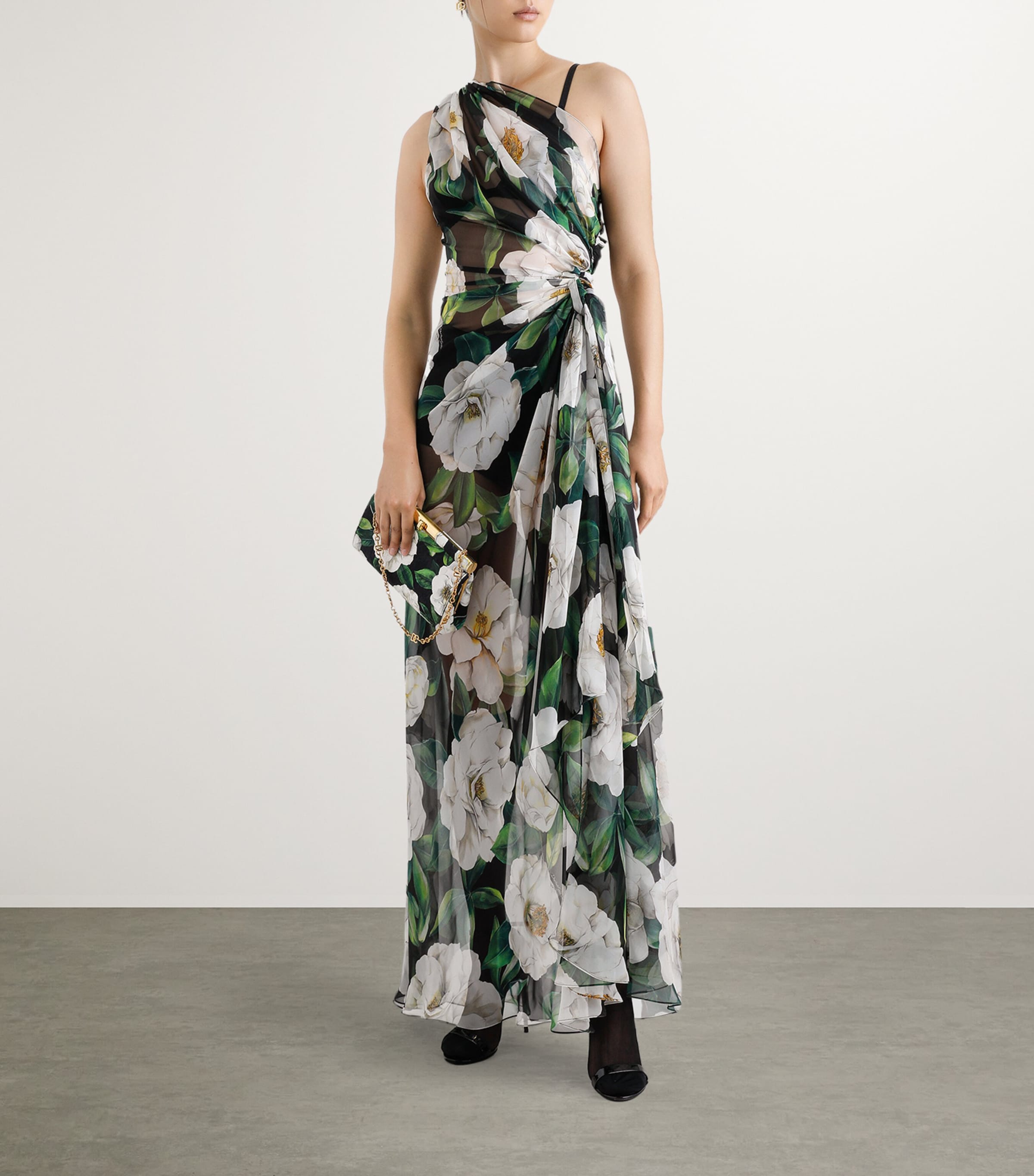 Dolce&Gabbana Womens Floral One-Shoulder Maxi Dress Gardenia F.ner Image 2