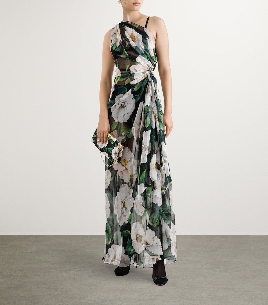 Dolce&Gabbana Womens Floral One-Shoulder Maxi Dress Gardenia F.ner Image 2