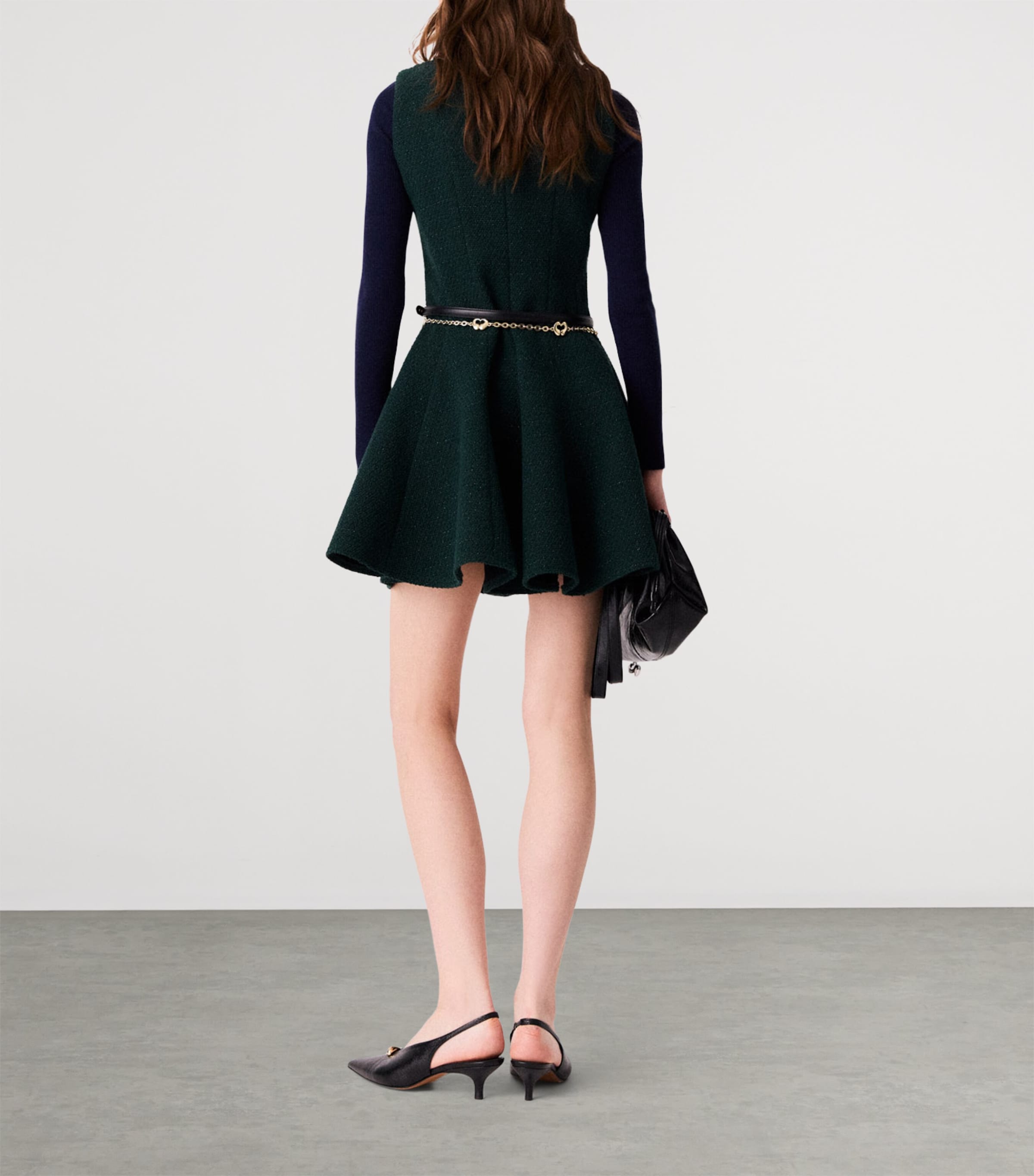 Maje Womens Tweed Sleeveless Mini Dress Bottle Green Image 4