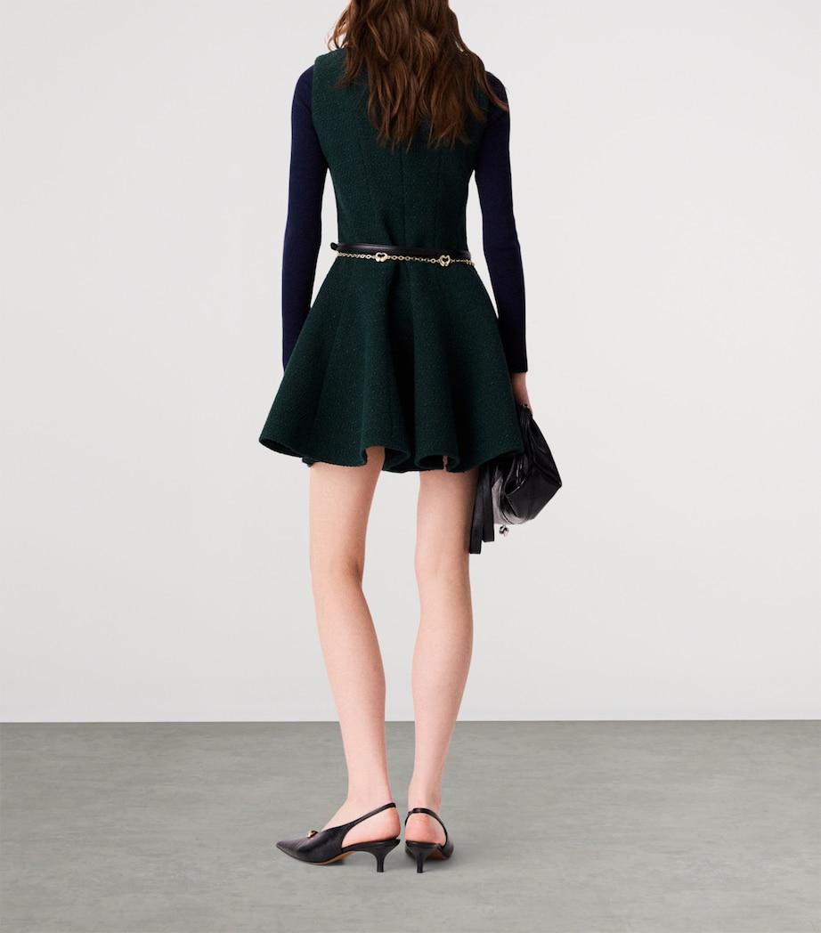 Maje Womens Tweed Sleeveless Mini Dress Bottle Green Image 4