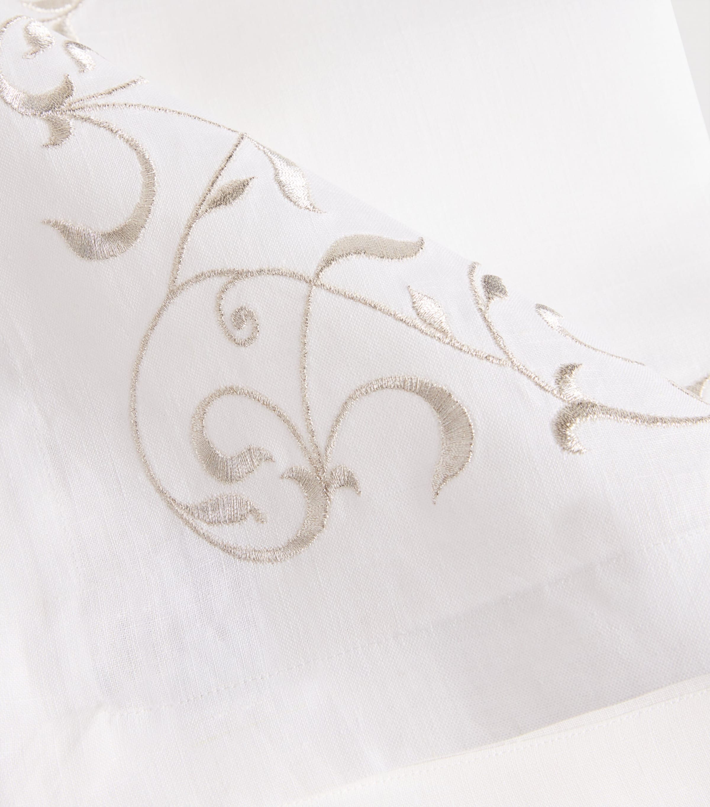 Linen Embroidered Scroll Table Runner (50cm x 210cm) WHITE/SILVER Image 4