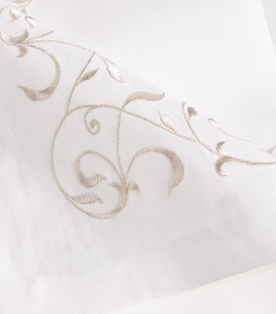 Linen Embroidered Scroll Table Runner (50cm x 210cm) WHITE/SILVER Image 2