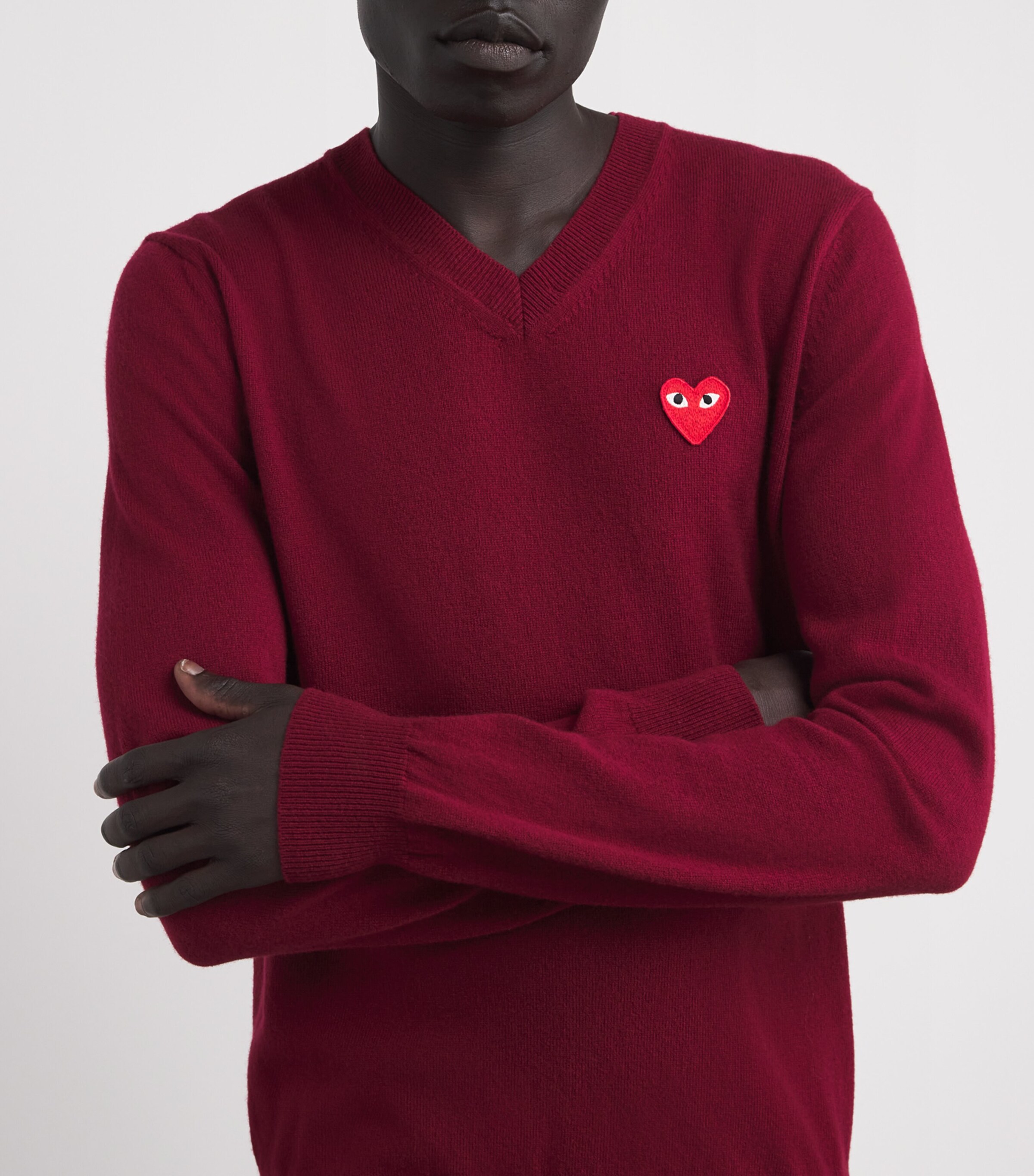 Wool V-Neck Heart Sweater BURGUNDY Image 6