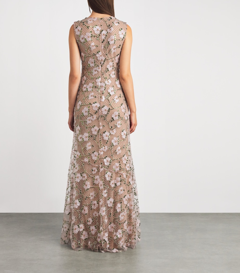 Self-Portrait Womens Sequin-Embellished Rhinestone Maxi Dress Pink Image 4