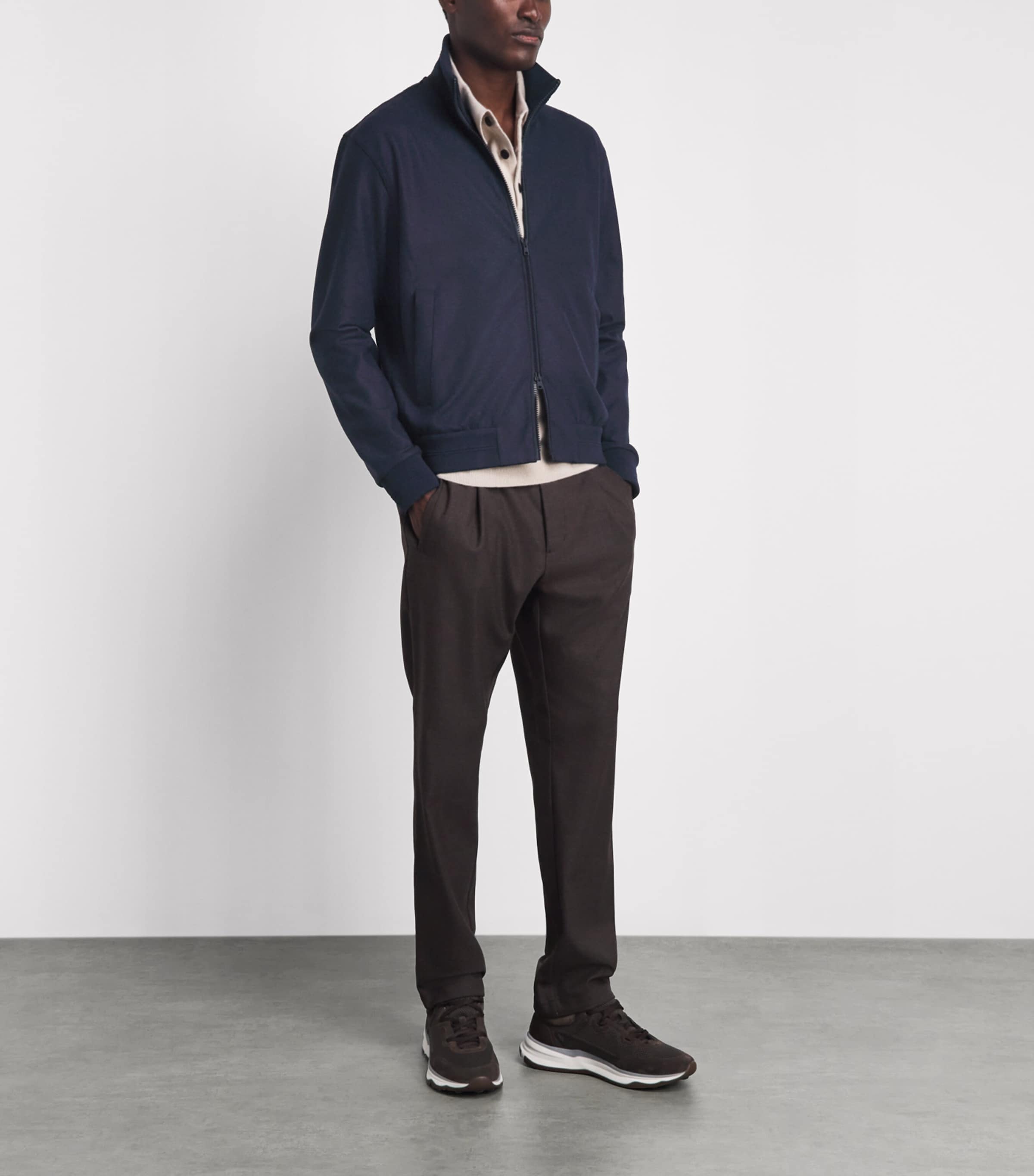 Herno Mens Knitted Bomber Jacket Blu Navy Image 2