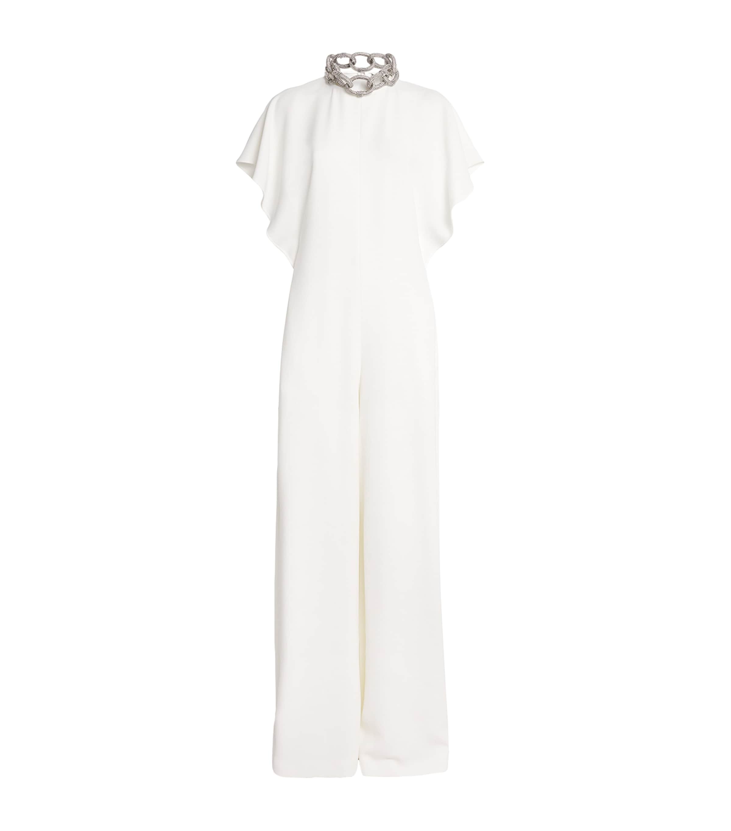 Stella Mccartney Satin Crystal Embellished Jumpsuit In White