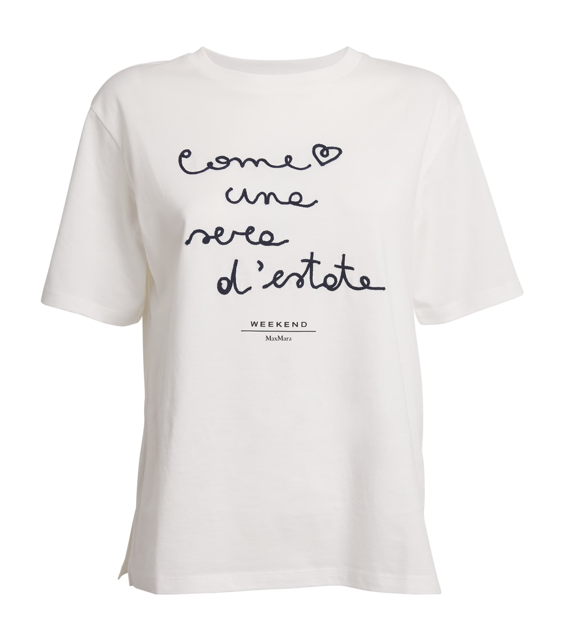 Shop Weekend Max Mara Cotton Embroidered-slogan T-shirt In White