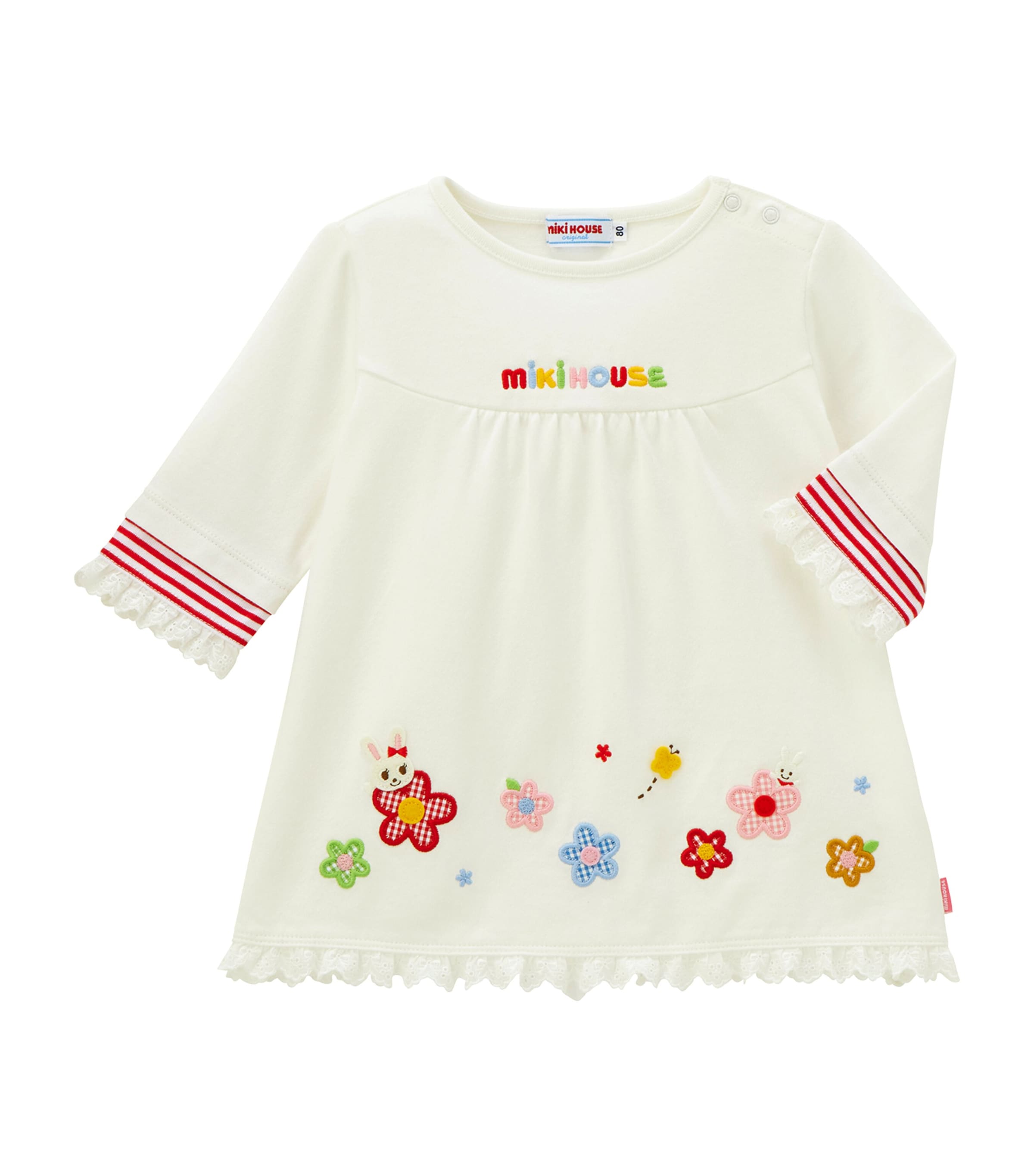 Miki House Kids' Cotton Floral-appliqué T-shirt In White