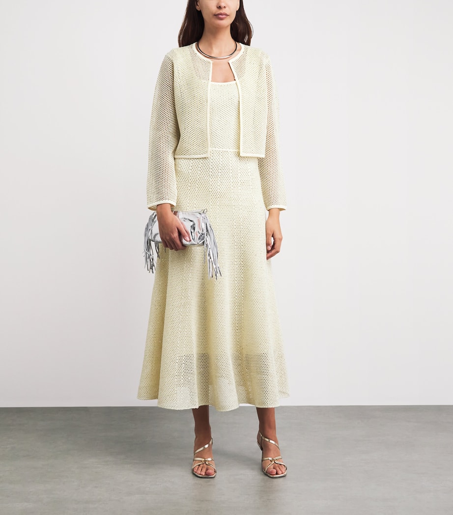 Maje Womens Embellished Open-Knit Cardigan Pale Yellow Image 2