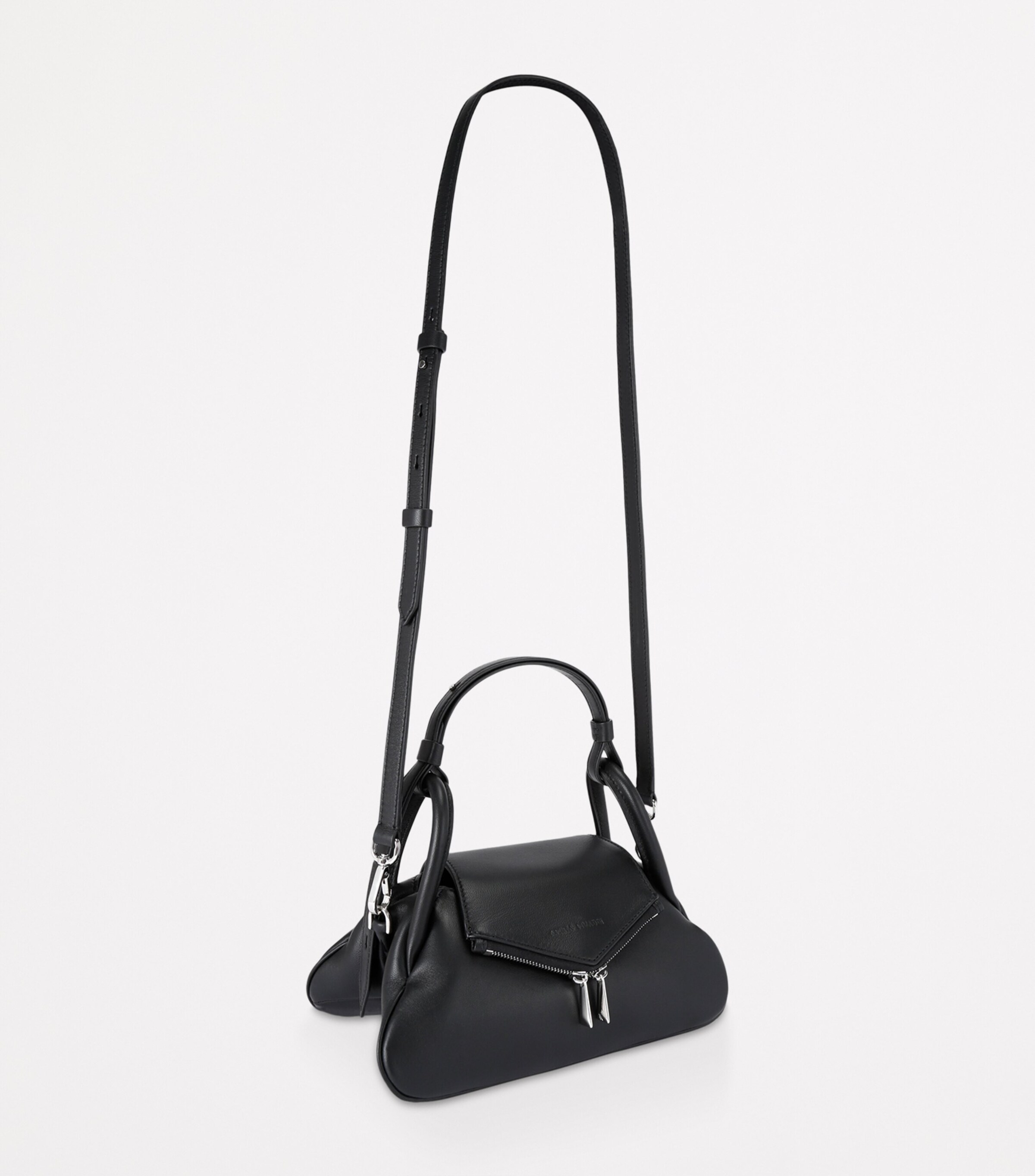 Small Leather Gemini Shoulder Bag BLACK Image 4