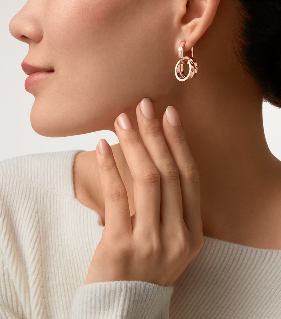 Rose Gold and Diamond LOVE Double Hoop Earrings ROSE GOLD Image 6