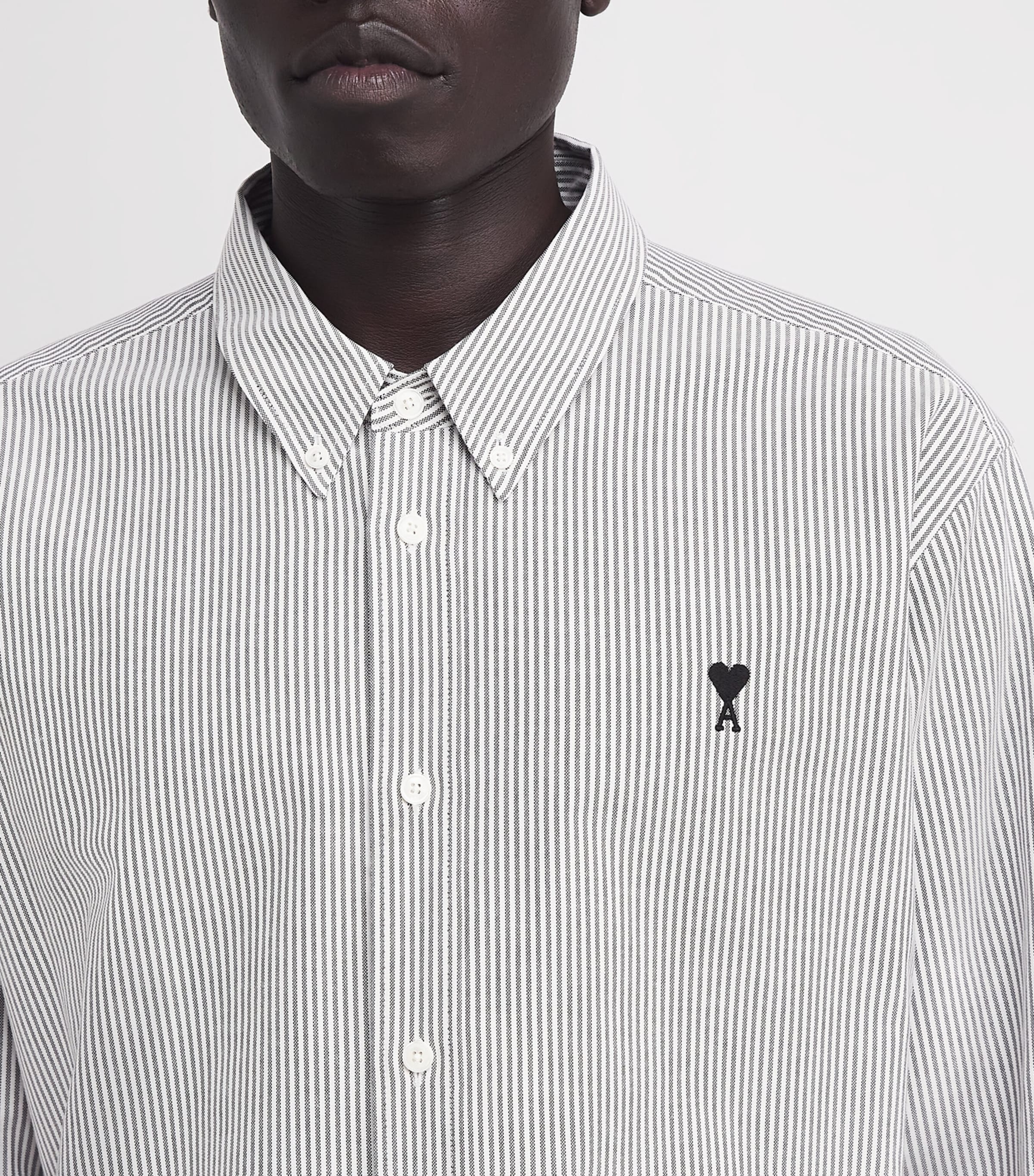 Cotton Stripe Shirt 039 - NOIR / BLANC NATUREL Image 6