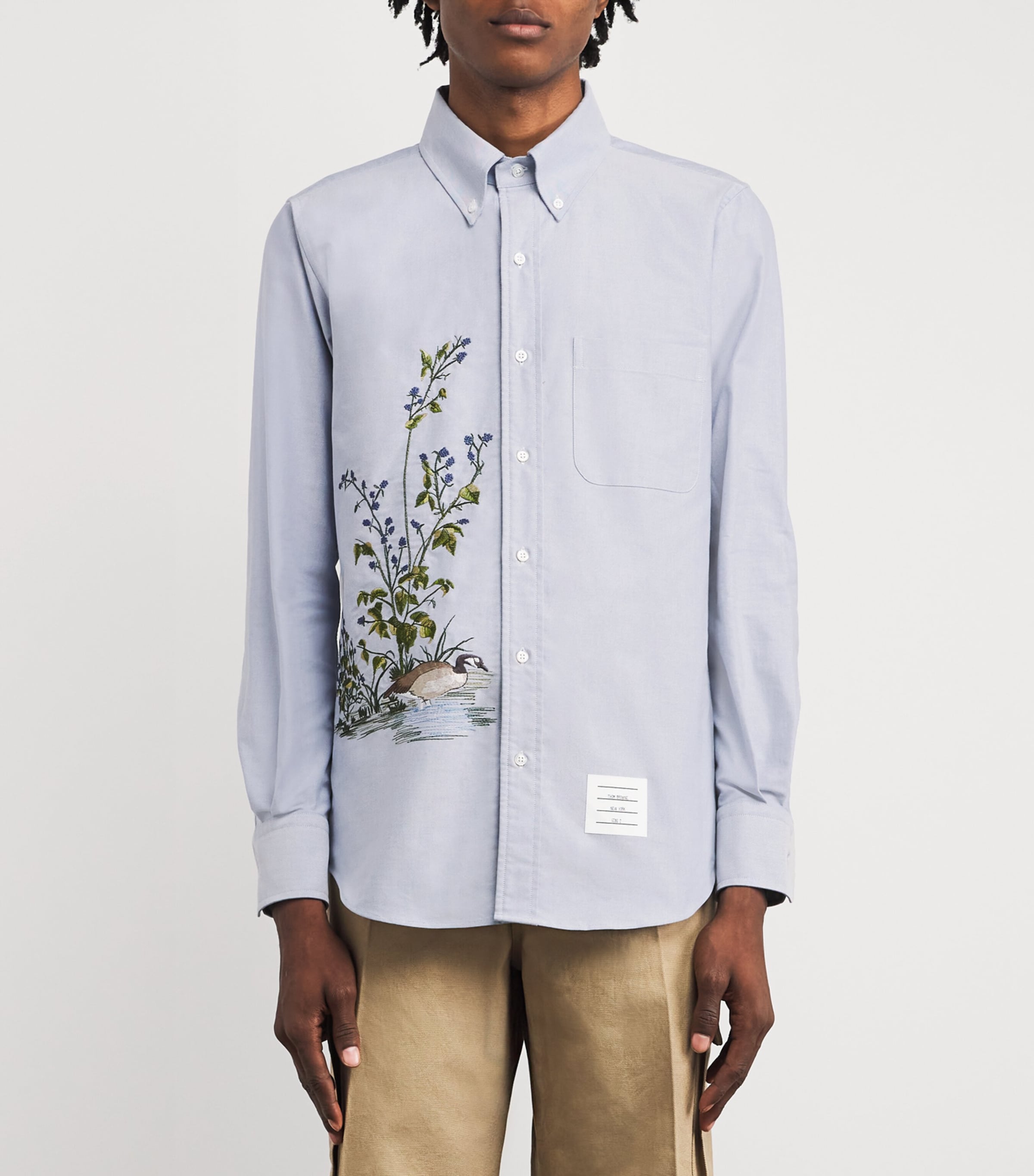 Cotton Embroidered Scenic Goose Shirt LIGHT BLUE Image 3