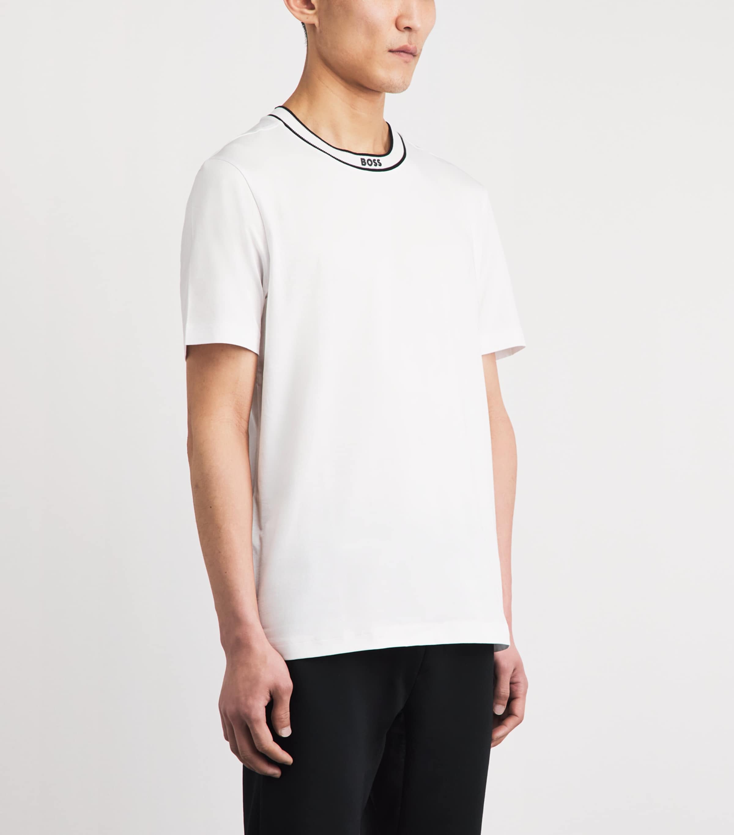 BOSS Mens Cotton Stripe-Detail T-Shirt White Image 4