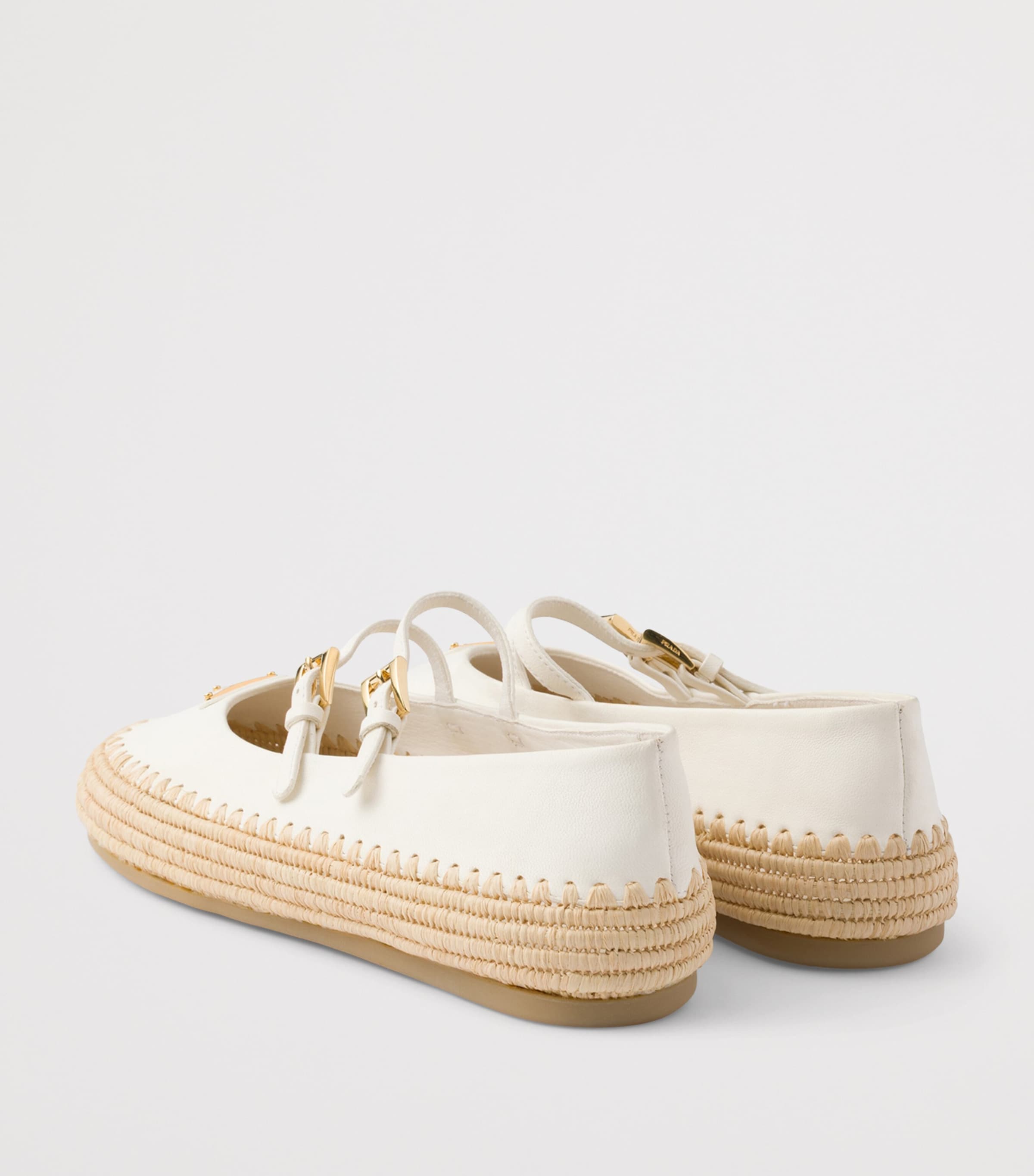 Prada Leather and Raffia Ballet Flats Neutral Image 4