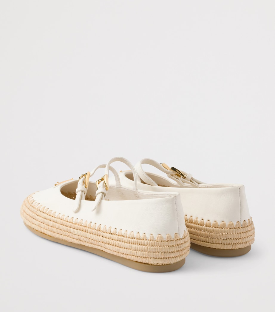 Prada Leather and Raffia Ballet Flats Neutral Image 4