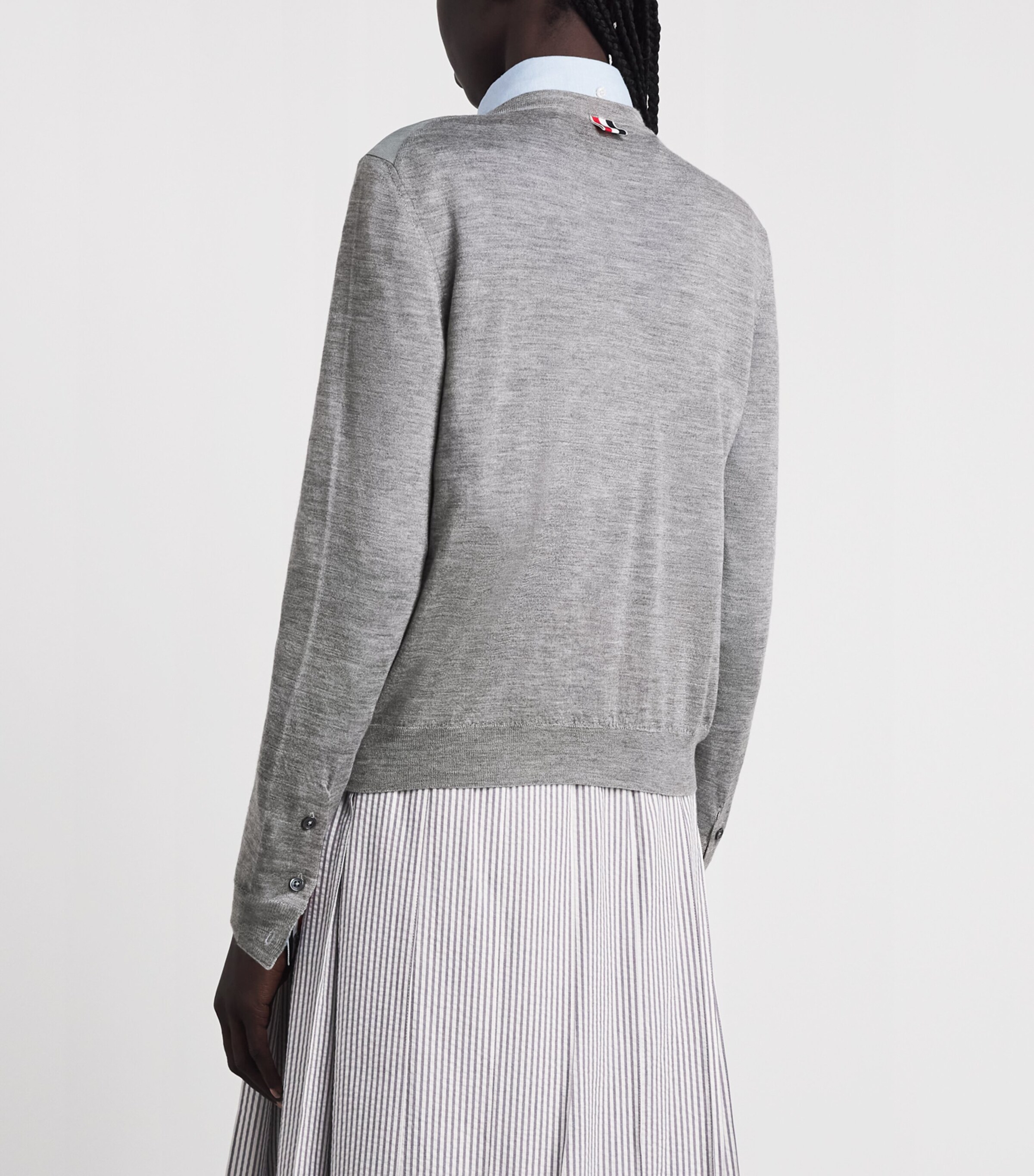 Thom Browne Womens Cashmere-Silk-Blend Nantucket Cardigan Lt Grey Image 5
