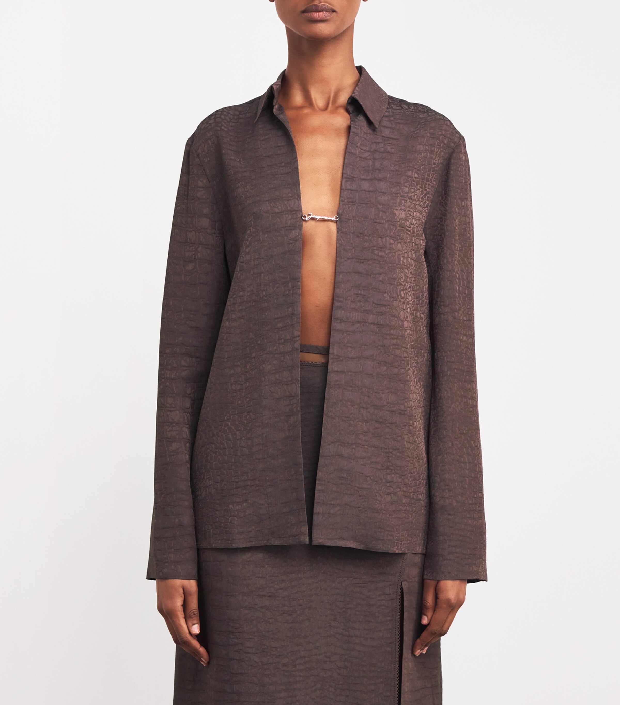 Croc-Effect Monogram Shirt 8CP CROCO BROWN Image 3