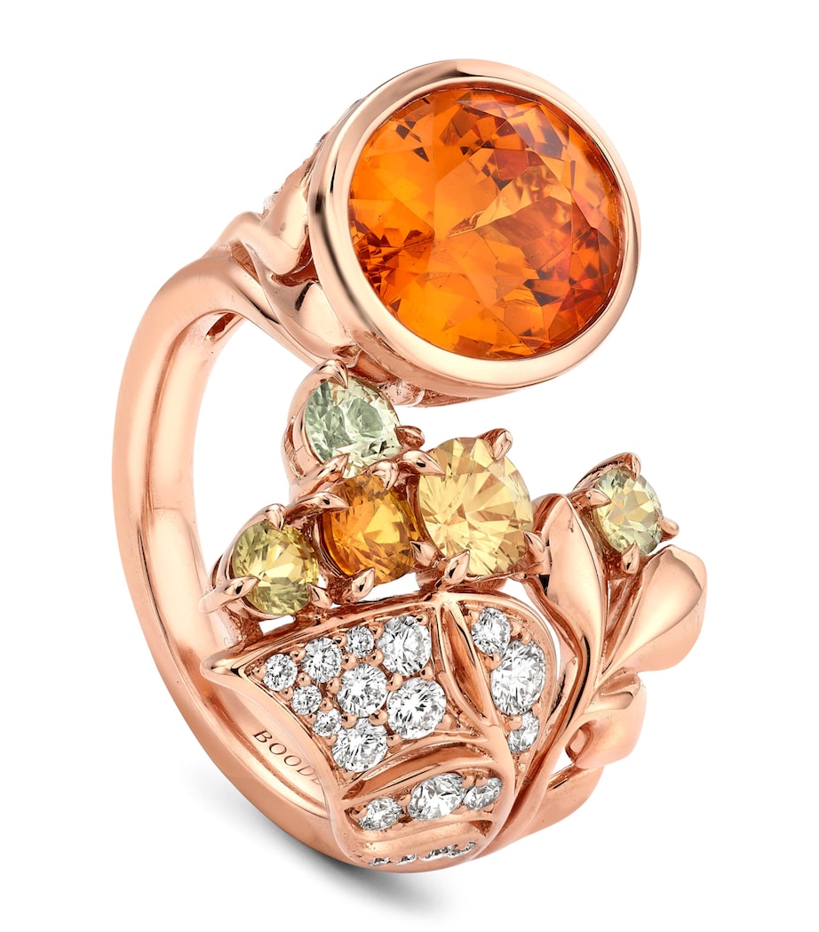 Boodles Rose Gold, Diamond, Garnet and Sapphire Silk Mantua Palace Ring Orange Image 1