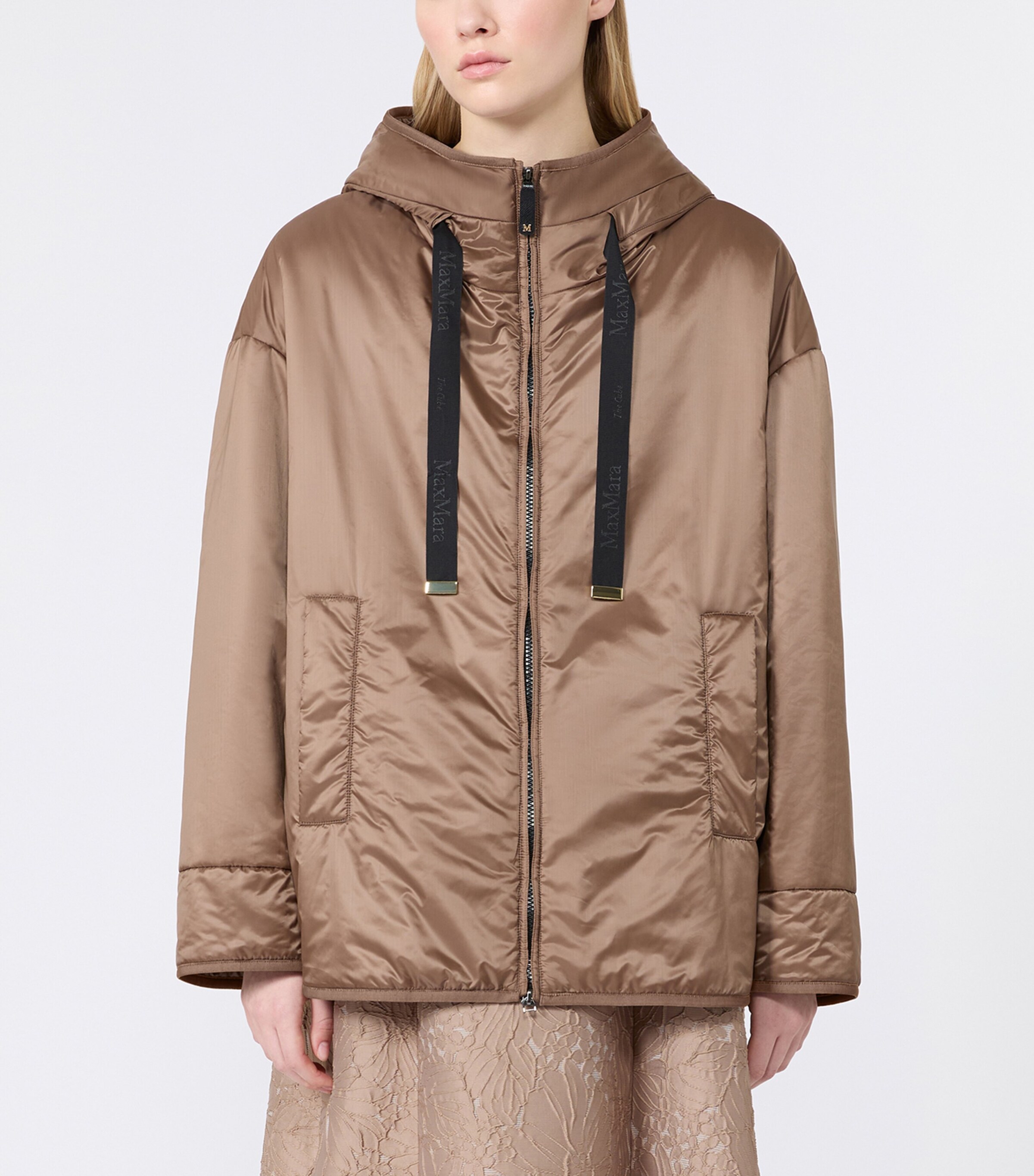 Max Mara Womens Hooded Padded Jacket Mud Image 3