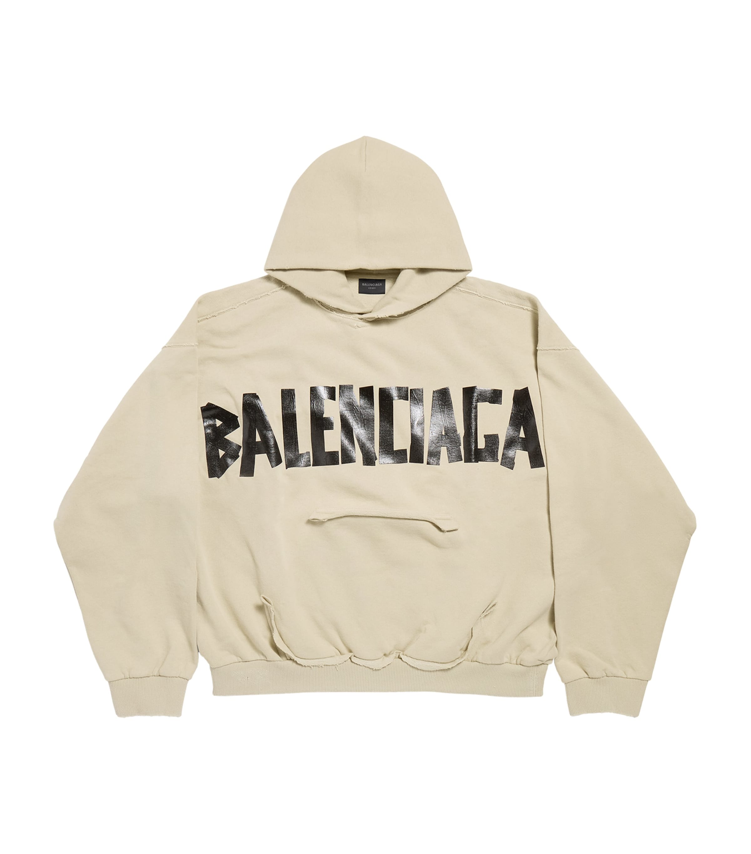 Cotton Distressed Tape Logo Hoodie 9501 Image 1