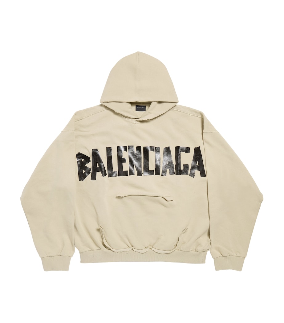 Cotton Distressed Tape Logo Hoodie 9501 Image 1