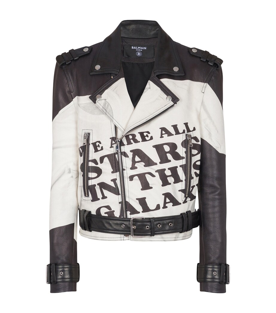 Leather Printed Biker Jacket GAB BLANC/NOIR Image 1