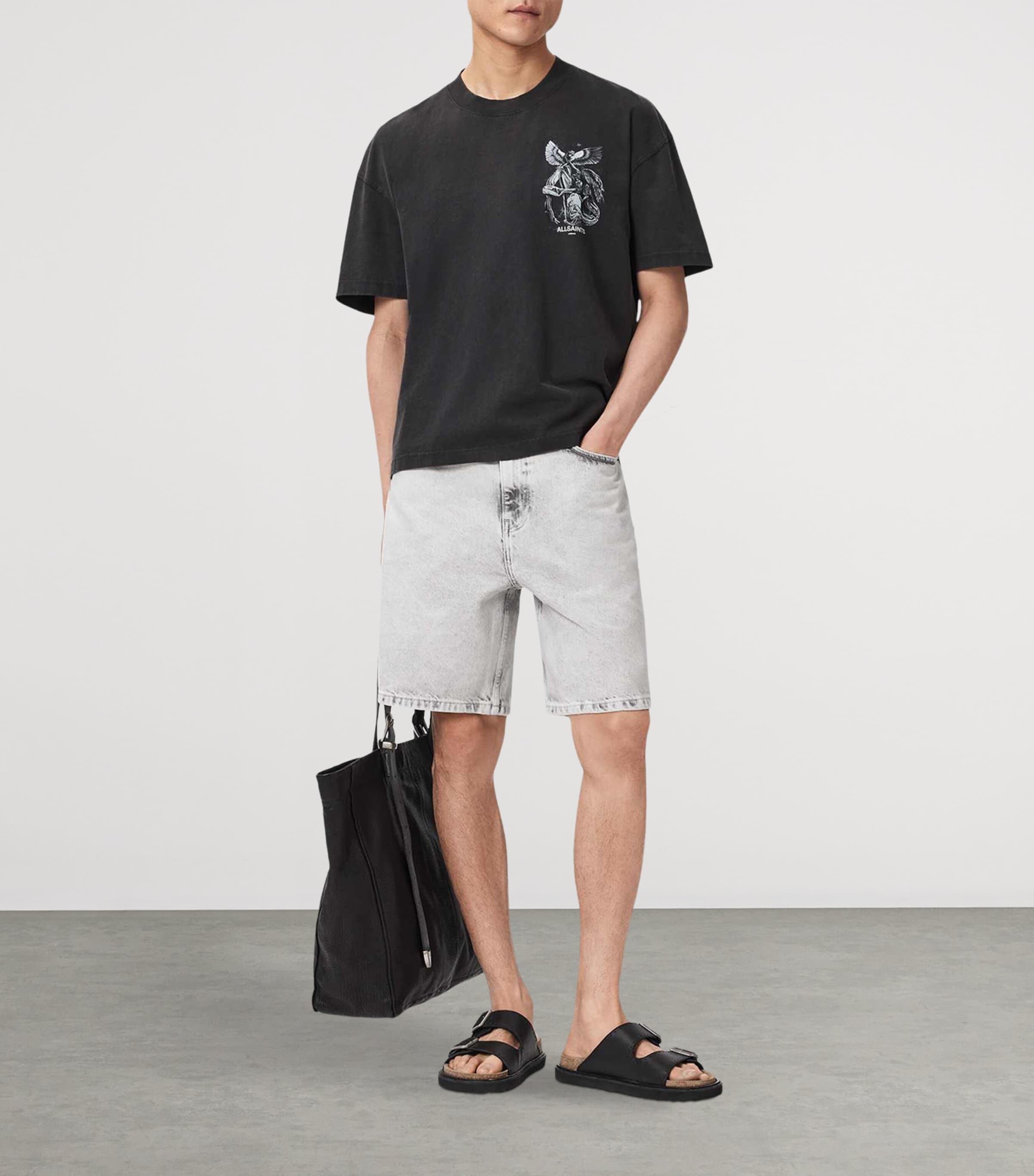 AllSaints Mens Angel-Print Seraph T-Shirt Washed Black Image 7