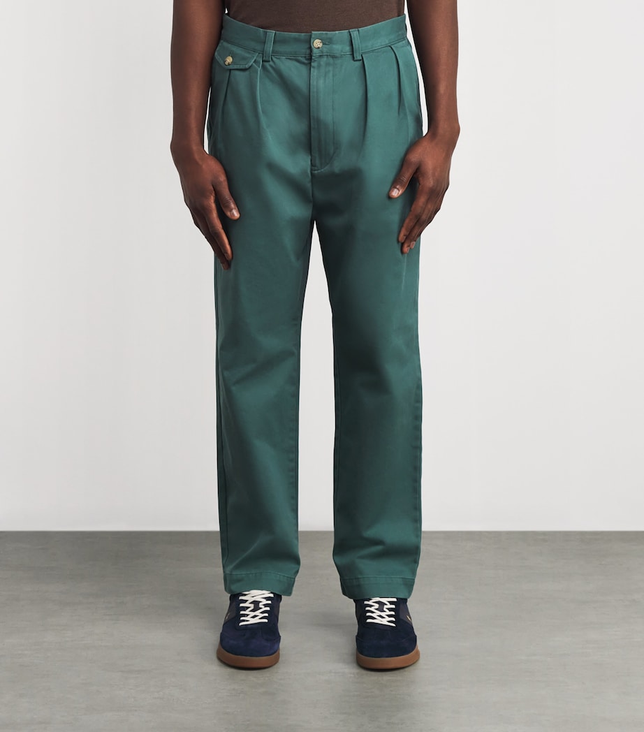 Cotton Pleated Whitman Chinos GREEN Image 3