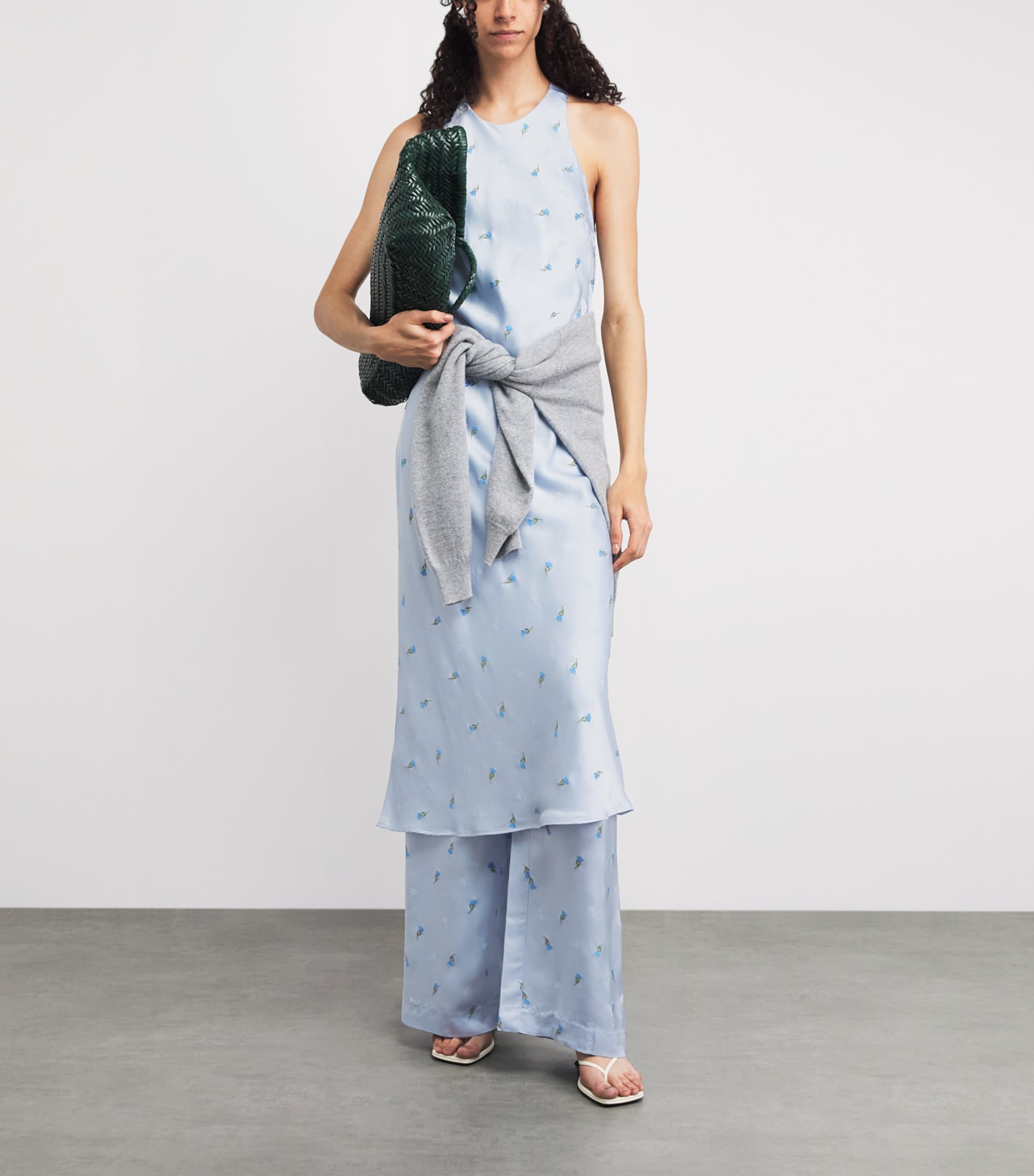 Claudie Pierlot Womens Satin Floral Crossover Midi Dress Sky Image 2