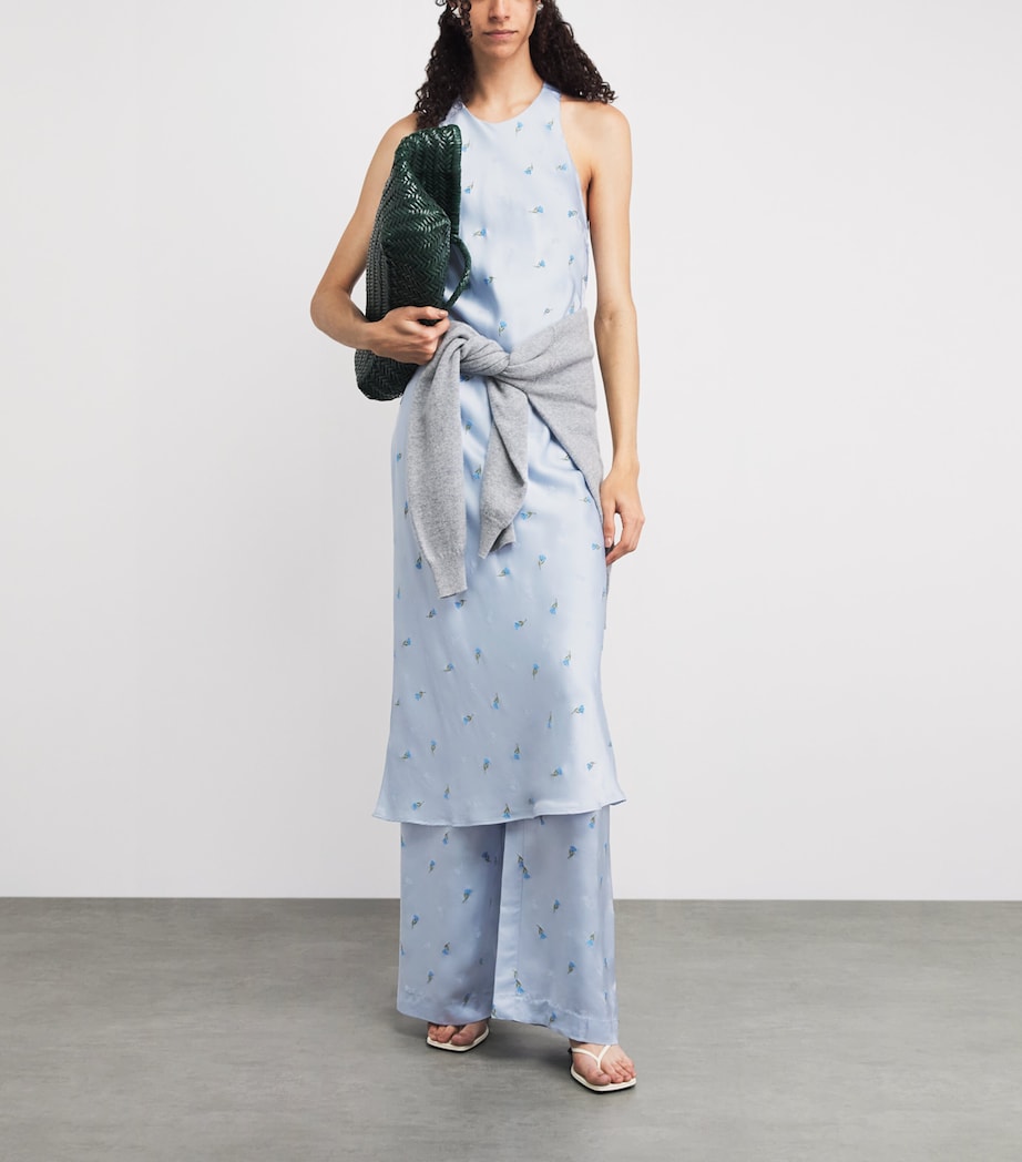Claudie Pierlot Womens Satin Floral Crossover Midi Dress Sky Image 2