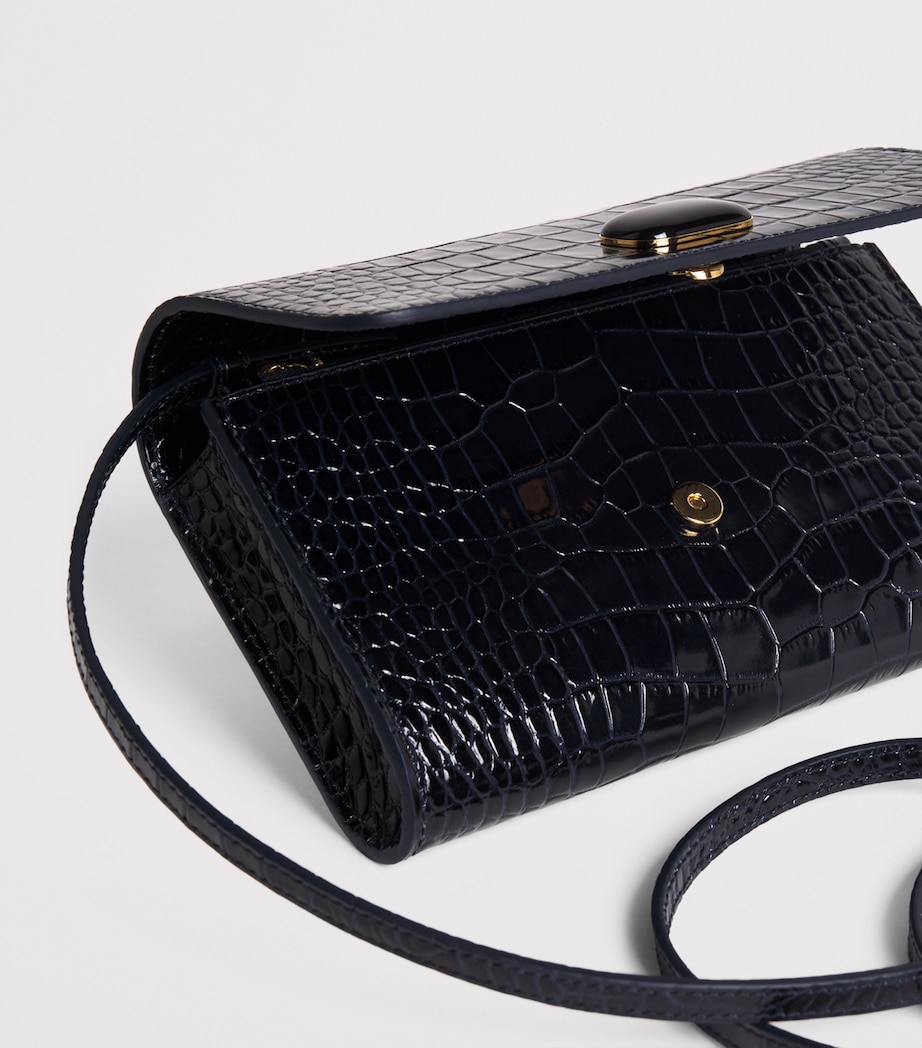 Leather Croc-Embossed Clutch Bag NAVY STAMPED CROC Image 4