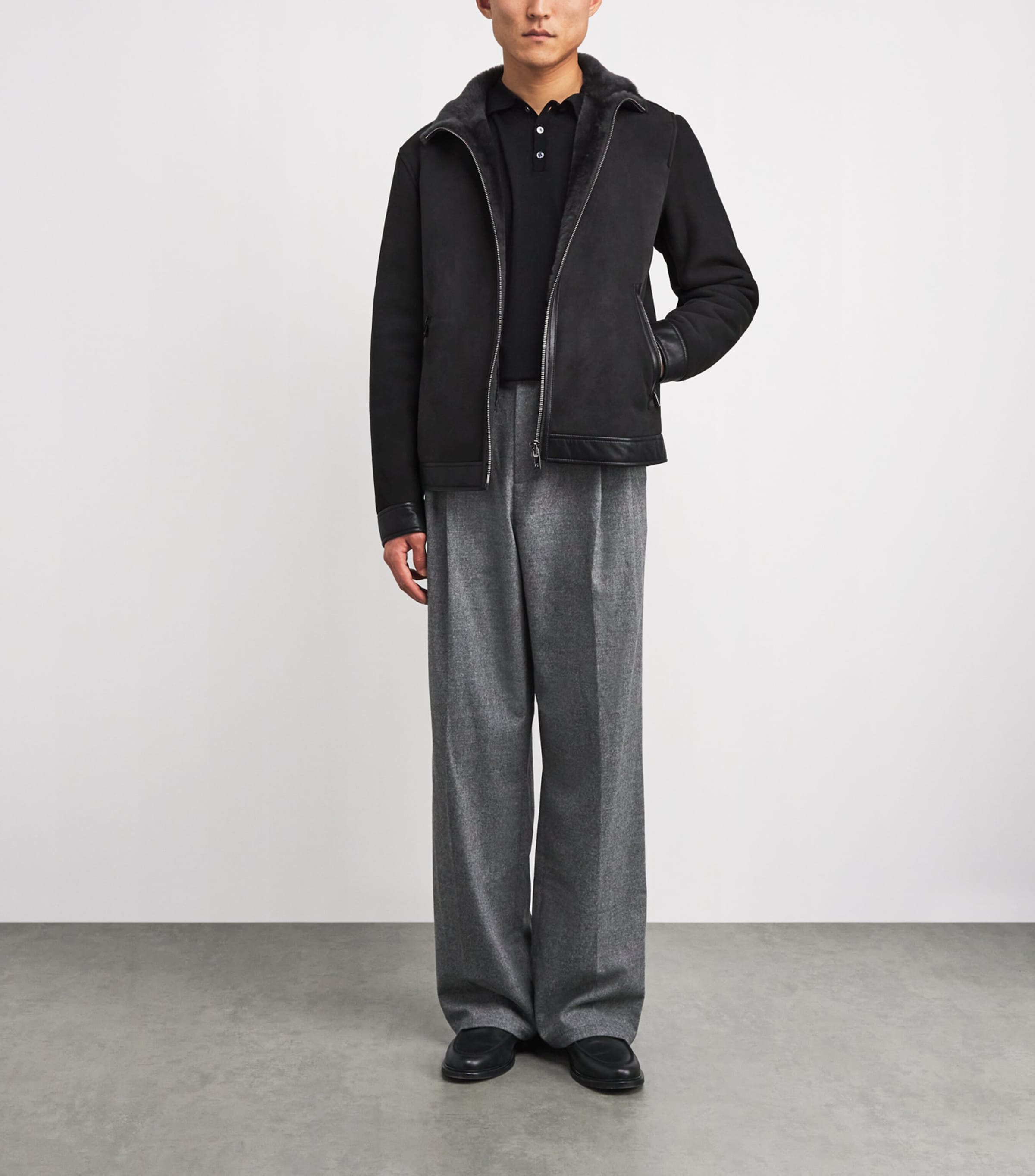 Suede Shearling Bomber Jacket 31 GREY Image 2